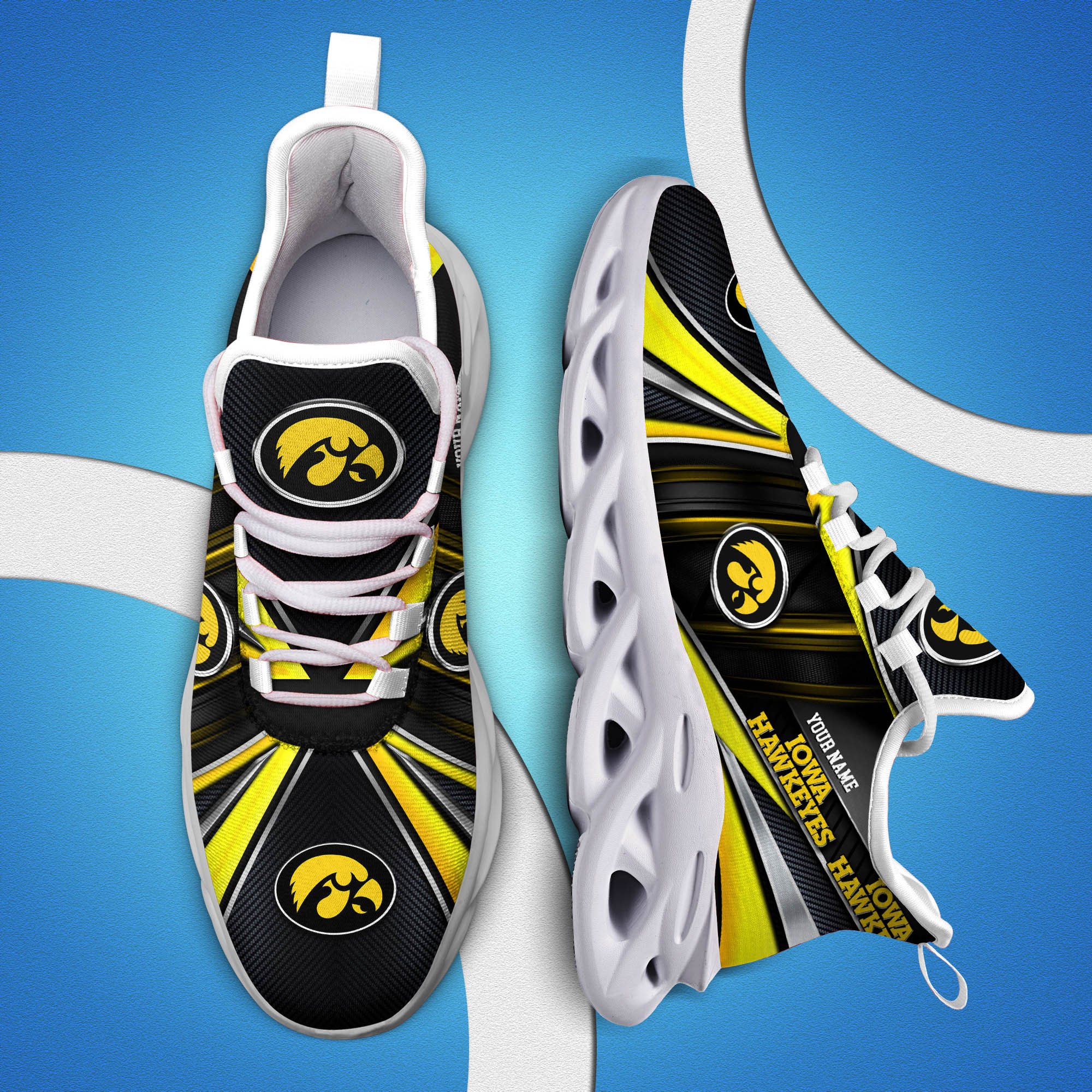Iowa Hawkeyes White C Sneakers 2024 Version Personalized Your Name, Sport Team Sneakers, Sport Gifts ETHY-62892
