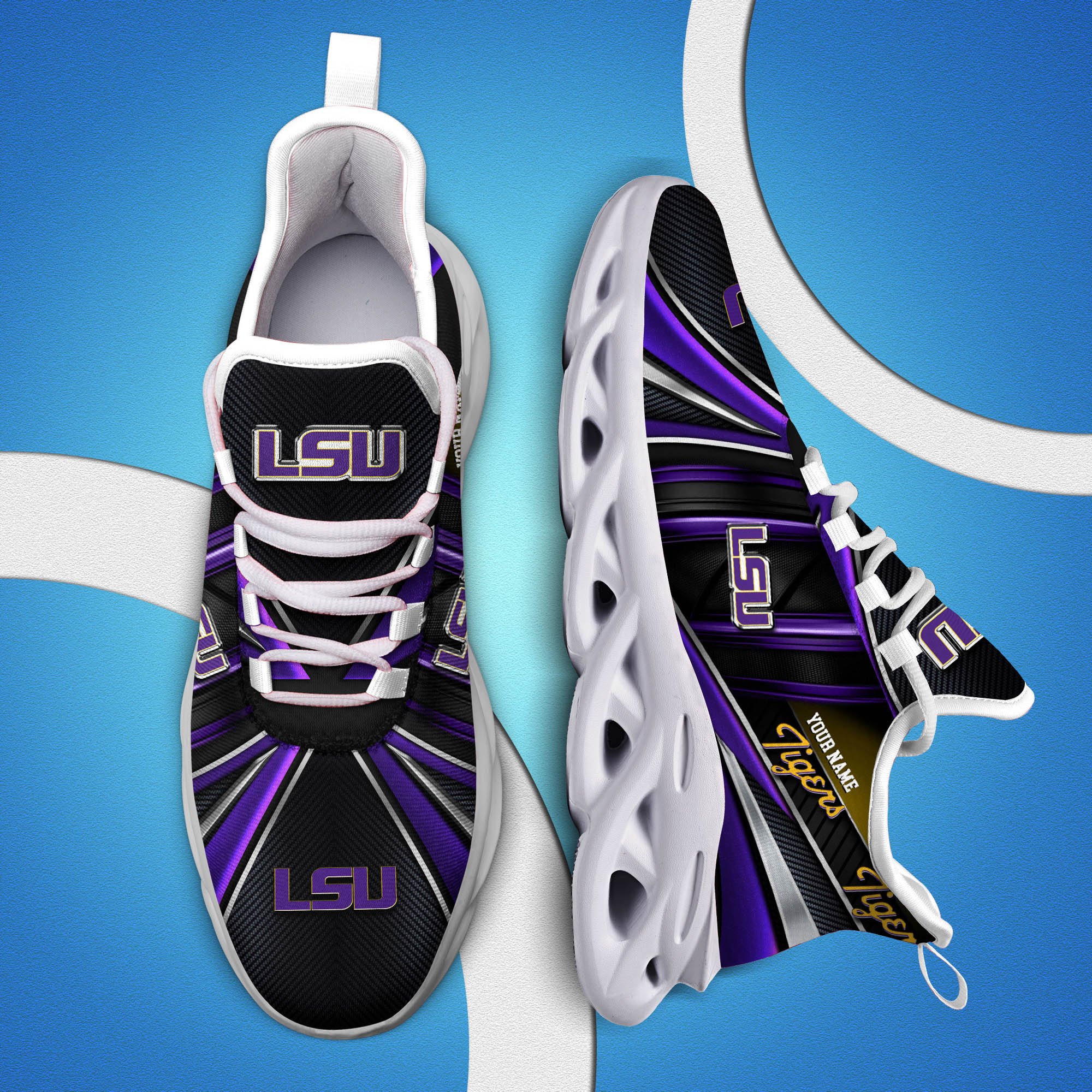 LSU TIGERS White C Sneakers 2024 Version Personalized Your Name, Sport Team Sneakers, Sport Gifts ETHY-62892