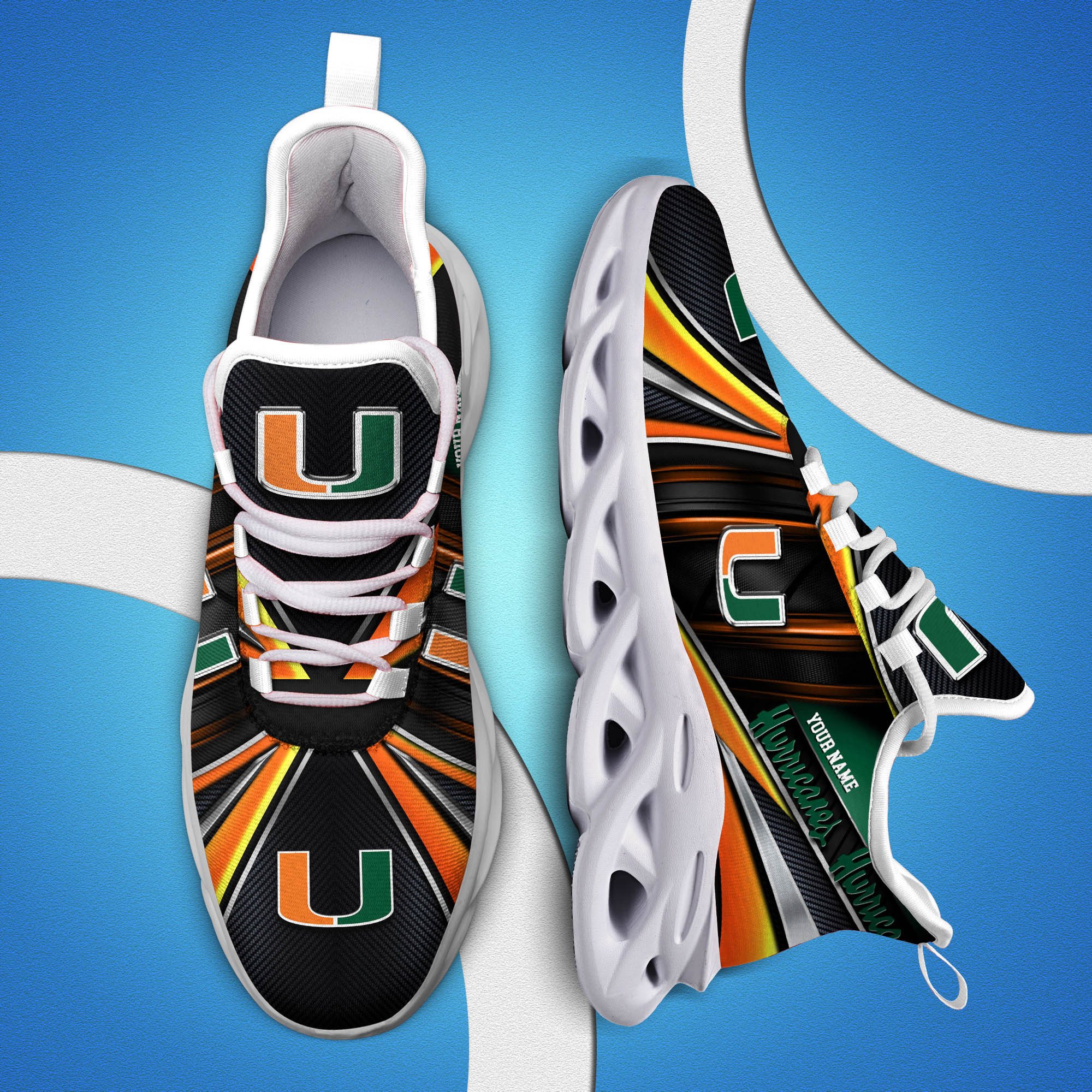 Miami Hurricanes White C Sneakers 2024 Version Personalized Your Name, Sport Team Sneakers, Sport Gifts ETHY-62892