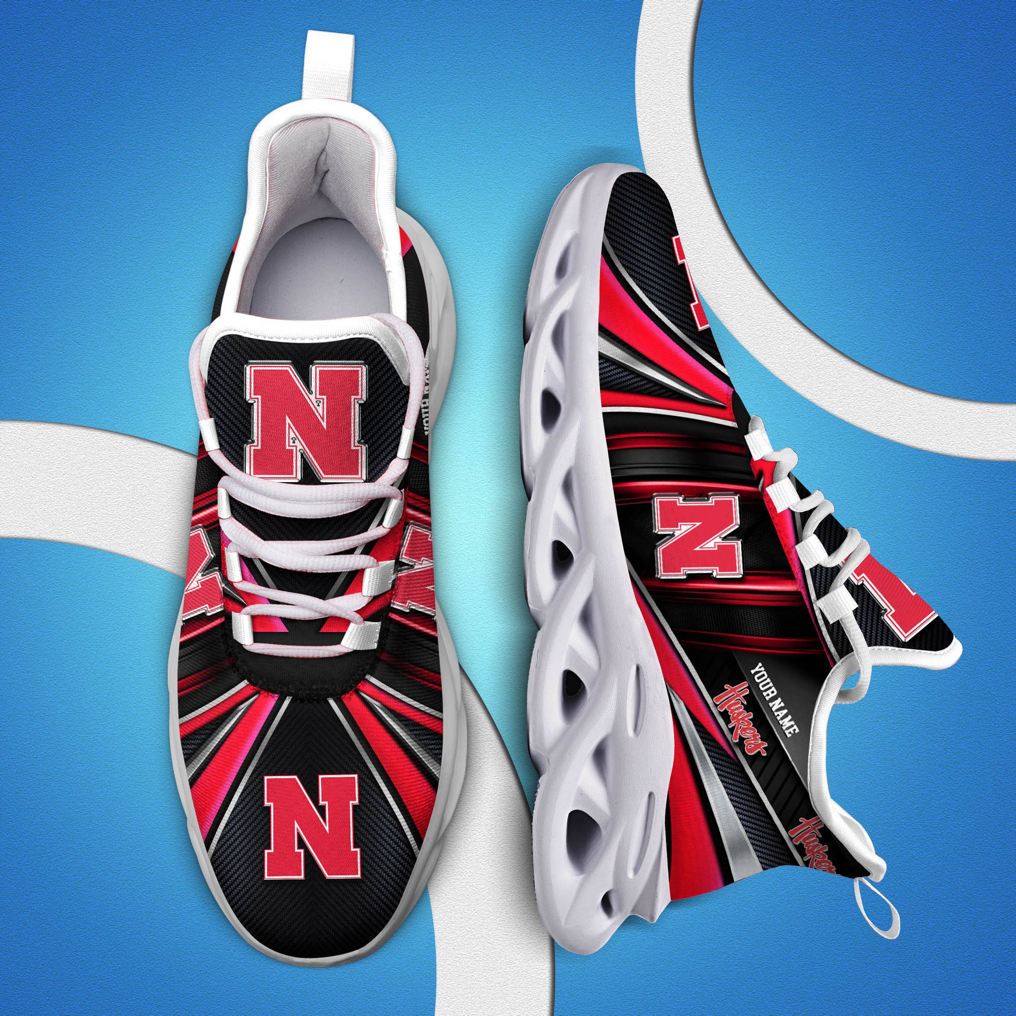 Nebraska Cornhuskers White C Sneakers 2024 Version Personalized Your Name, Sport Team Sneakers, Sport Gifts ETHY-62892