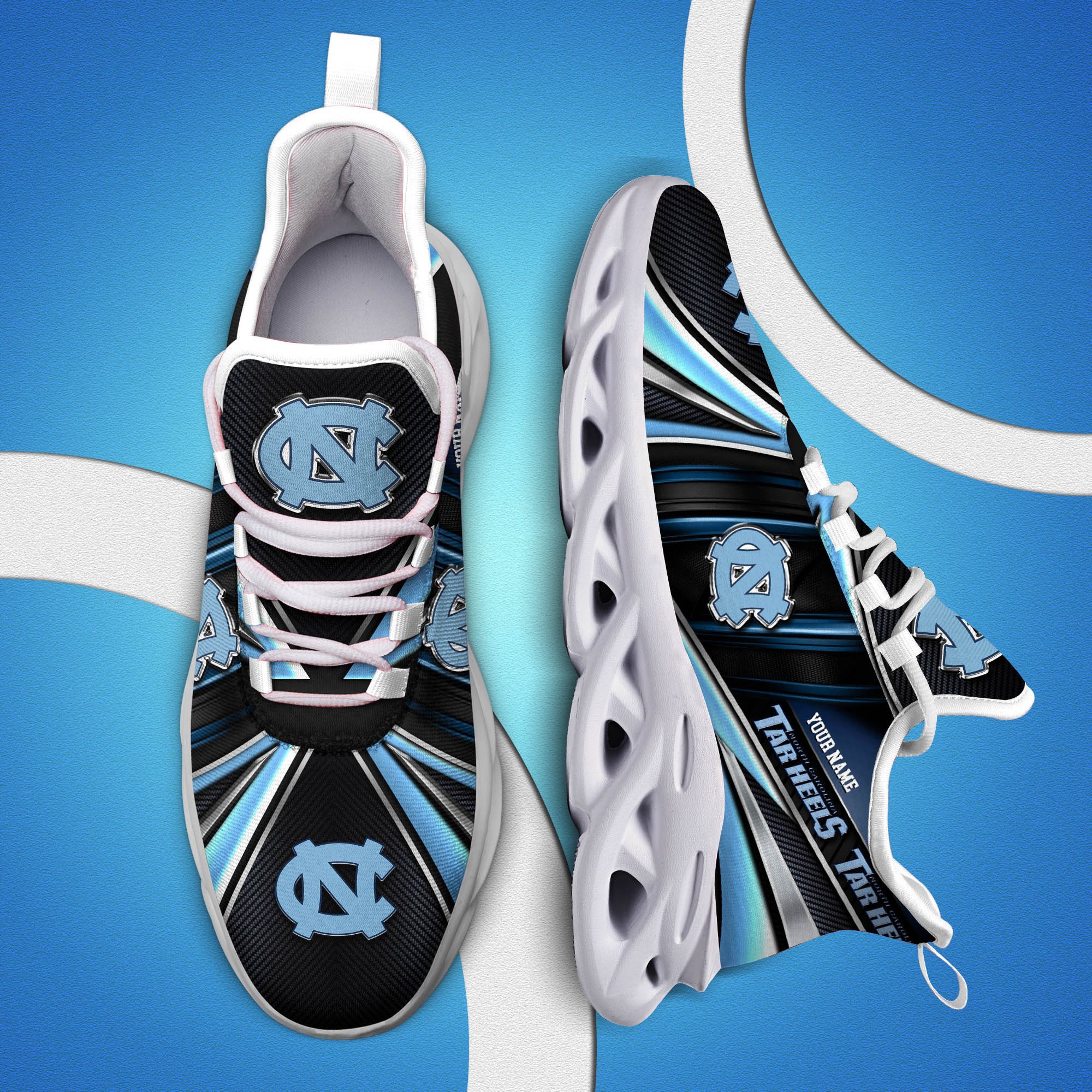 North Carolina Tar Heels White C Sneakers 2024 Version Personalized Your Name, Sport Team Sneakers, Sport Gifts ETHY-62892