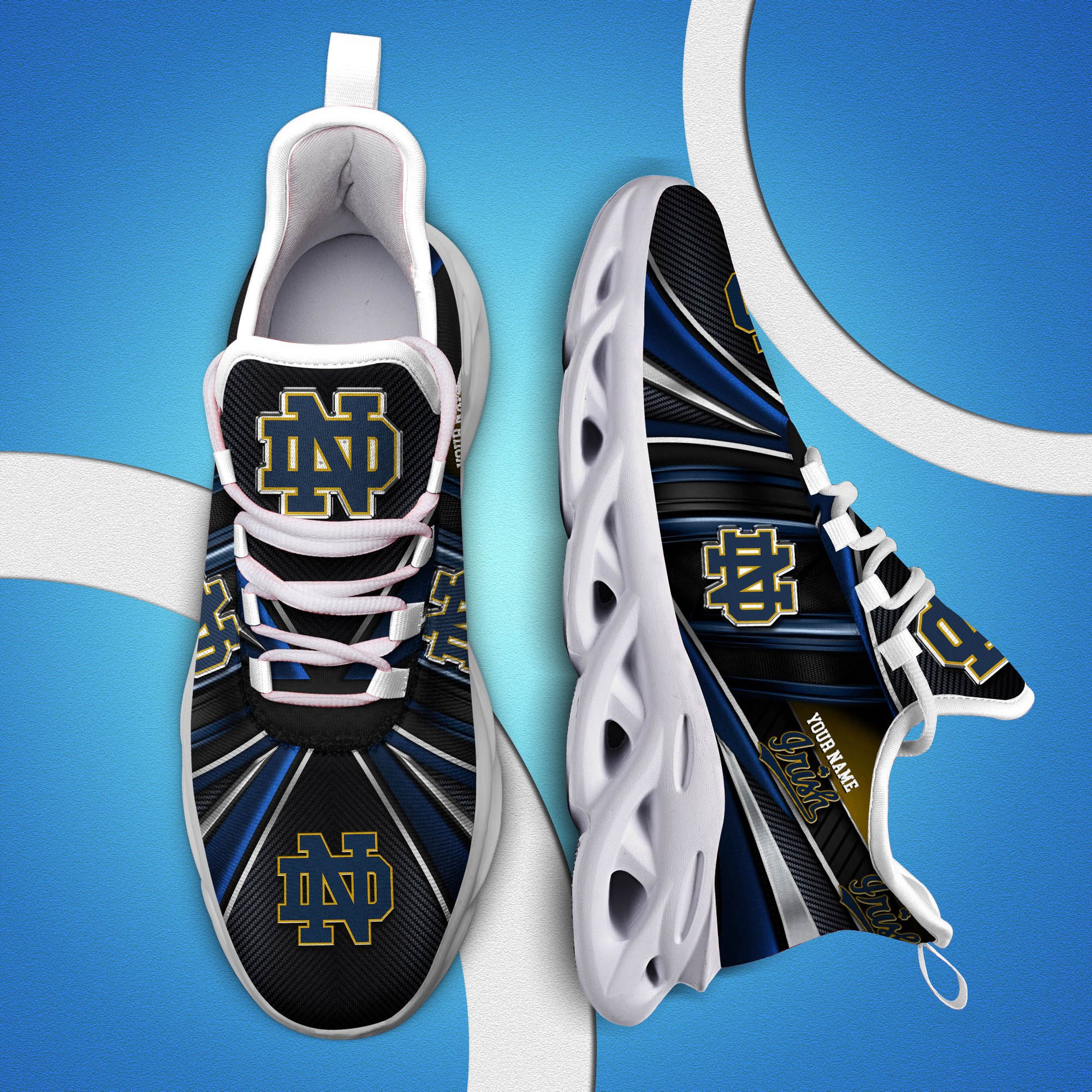 Notre Dame Fighting Irish White C Sneakers 2024 Version Personalized Your Name, Sport Team Sneakers, Sport Gifts ETHY-62892