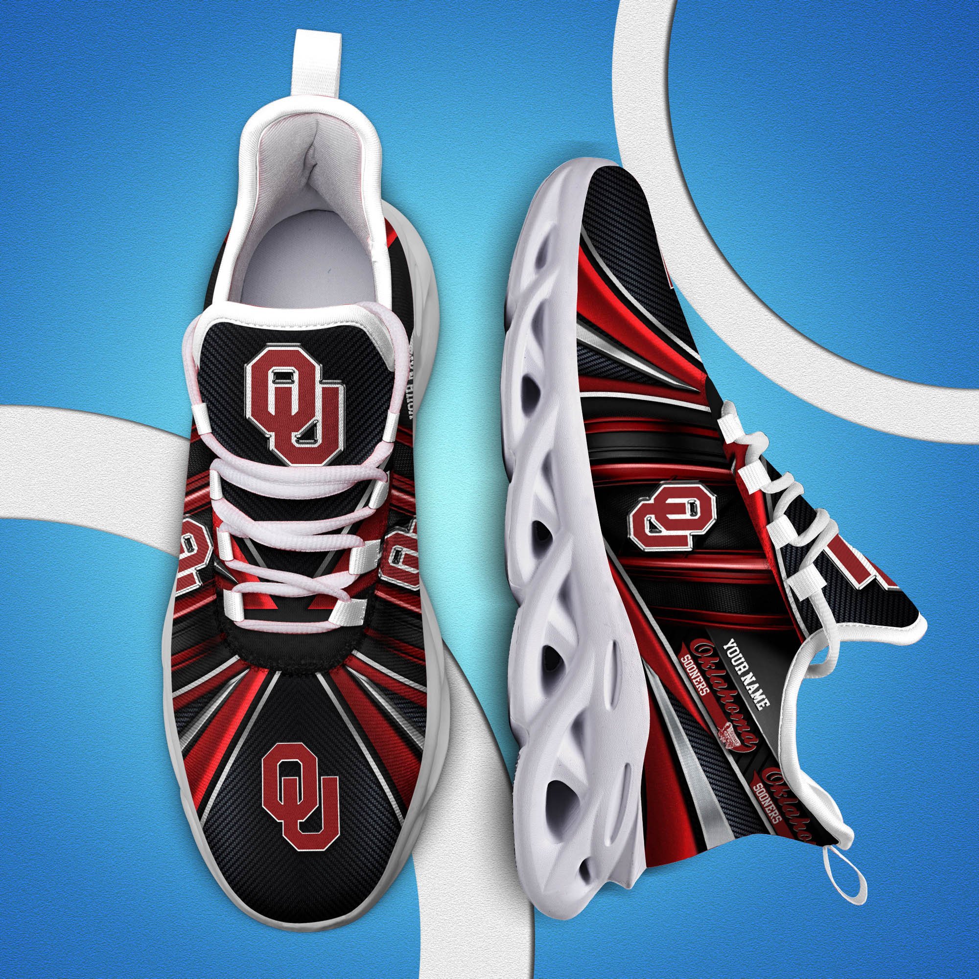 Oklahoma Sooners White C Sneakers 2024 Version Personalized Your Name, Sport Team Sneakers, Sport Gifts ETHY-62892