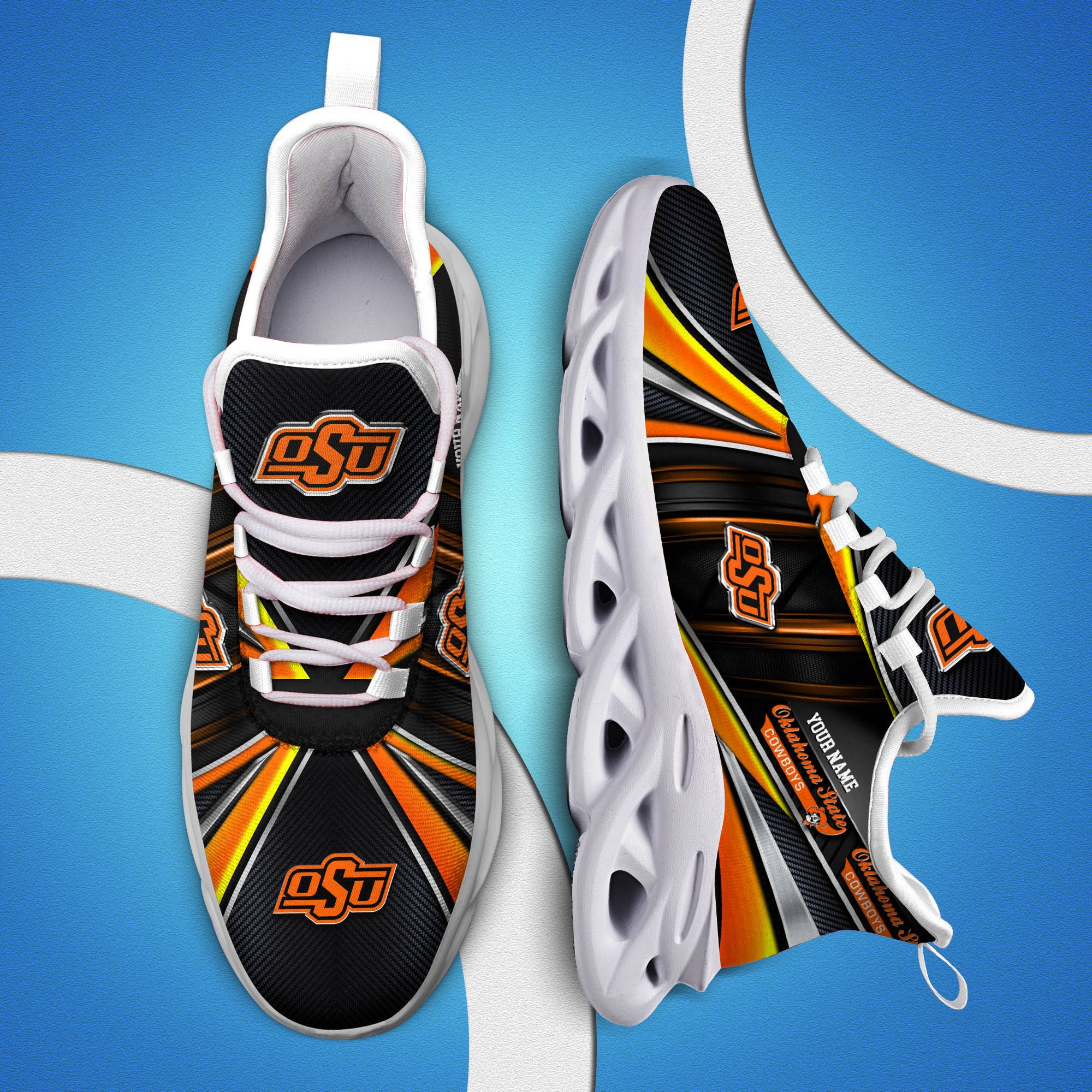 Oklahoma State Cowboys White C Sneakers 2024 Version Personalized Your Name, Sport Team Sneakers, Sport Gifts ETHY-62892