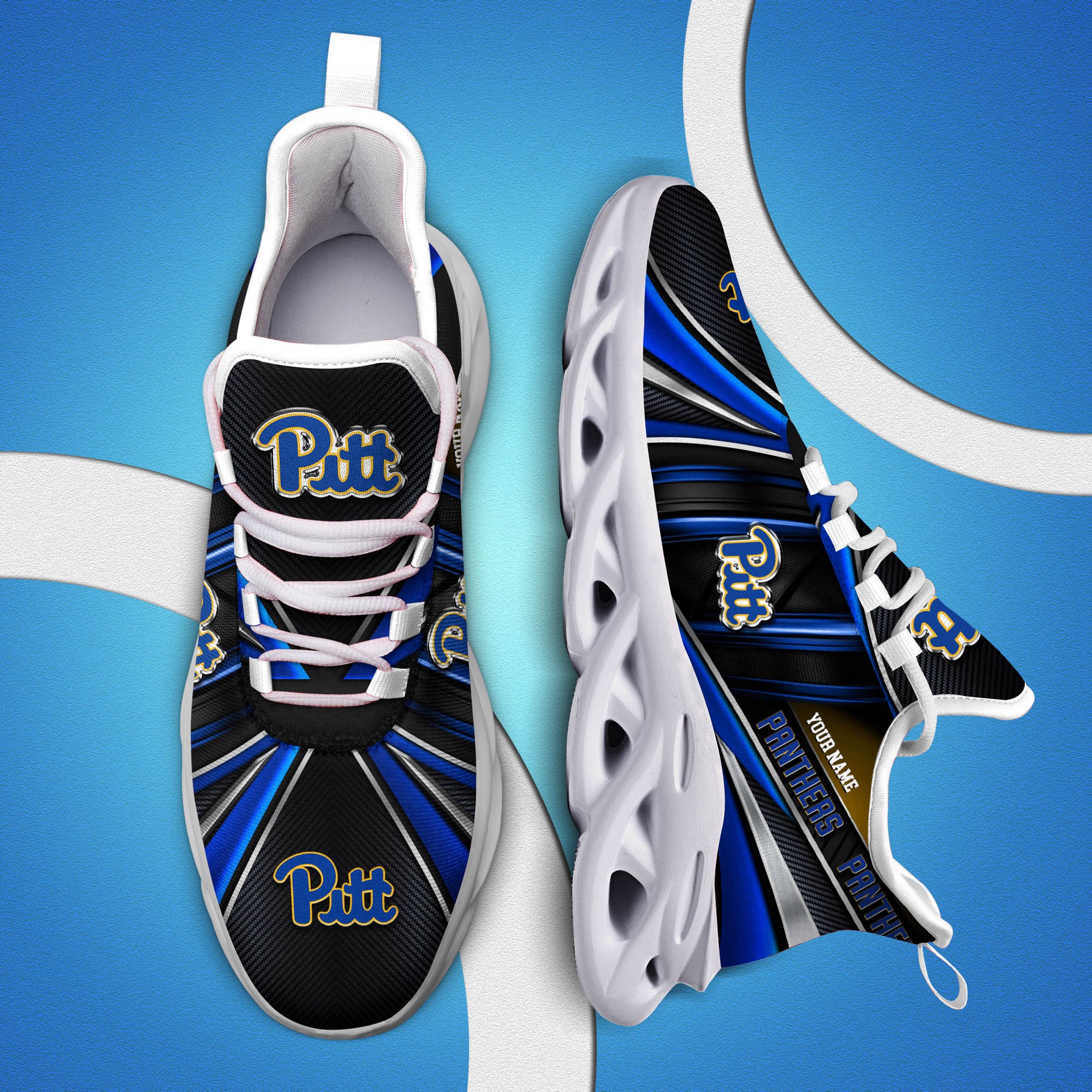 Pittsburgh Panthers White C Sneakers 2024 Version Personalized Your Name, Sport Team Sneakers, Sport Gifts ETHY-62892