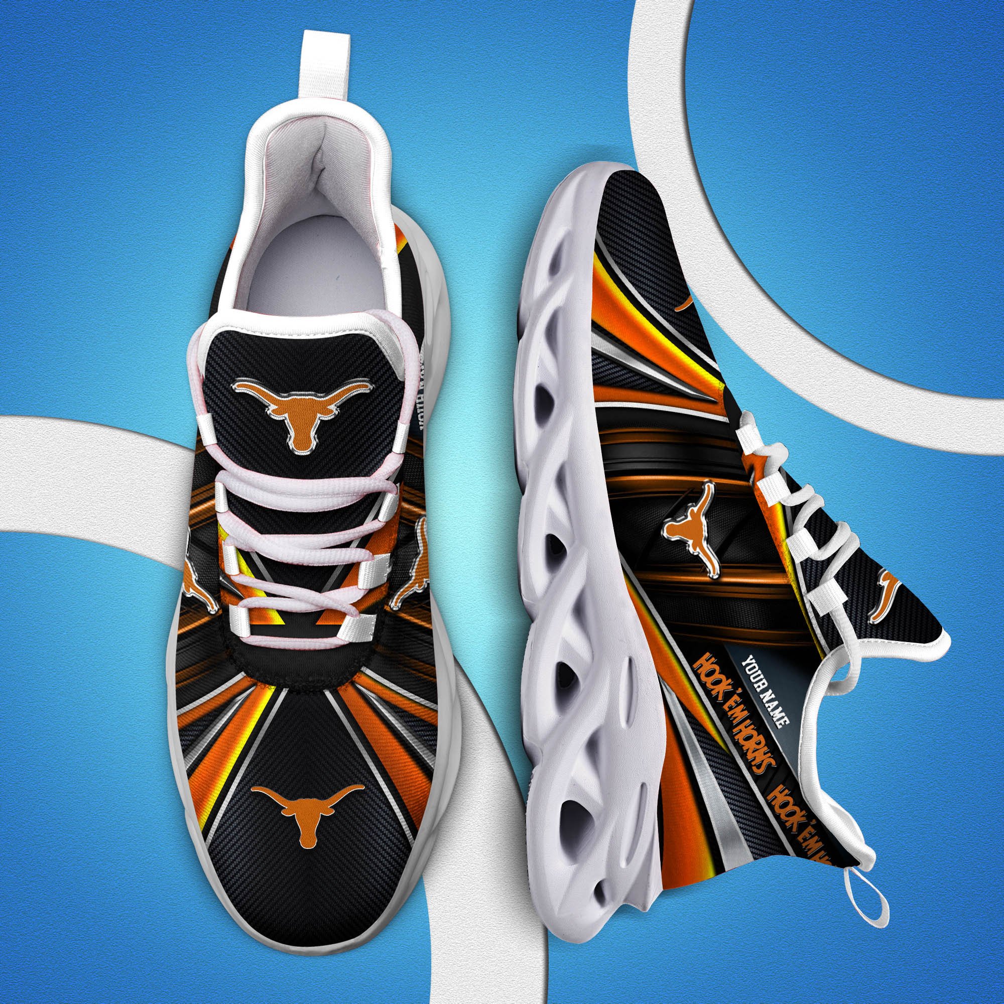 Texas Longhorns White C Sneakers 2024 Version Personalized Your Name, Sport Team Sneakers, Sport Gifts ETHY-62892