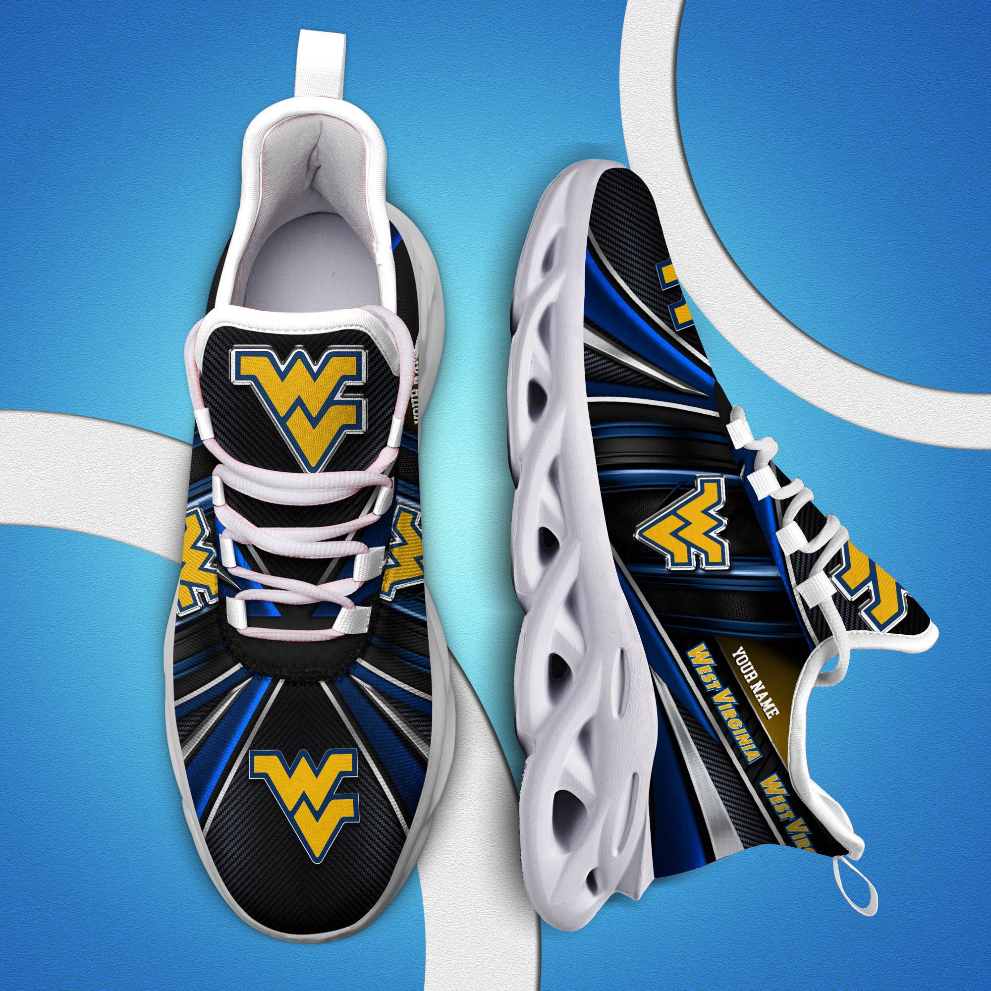 West Virginia Mountaineers White C Sneakers 2024 Version Personalized Your Name, Sport Team Sneakers, Sport Gifts ETHY-62892