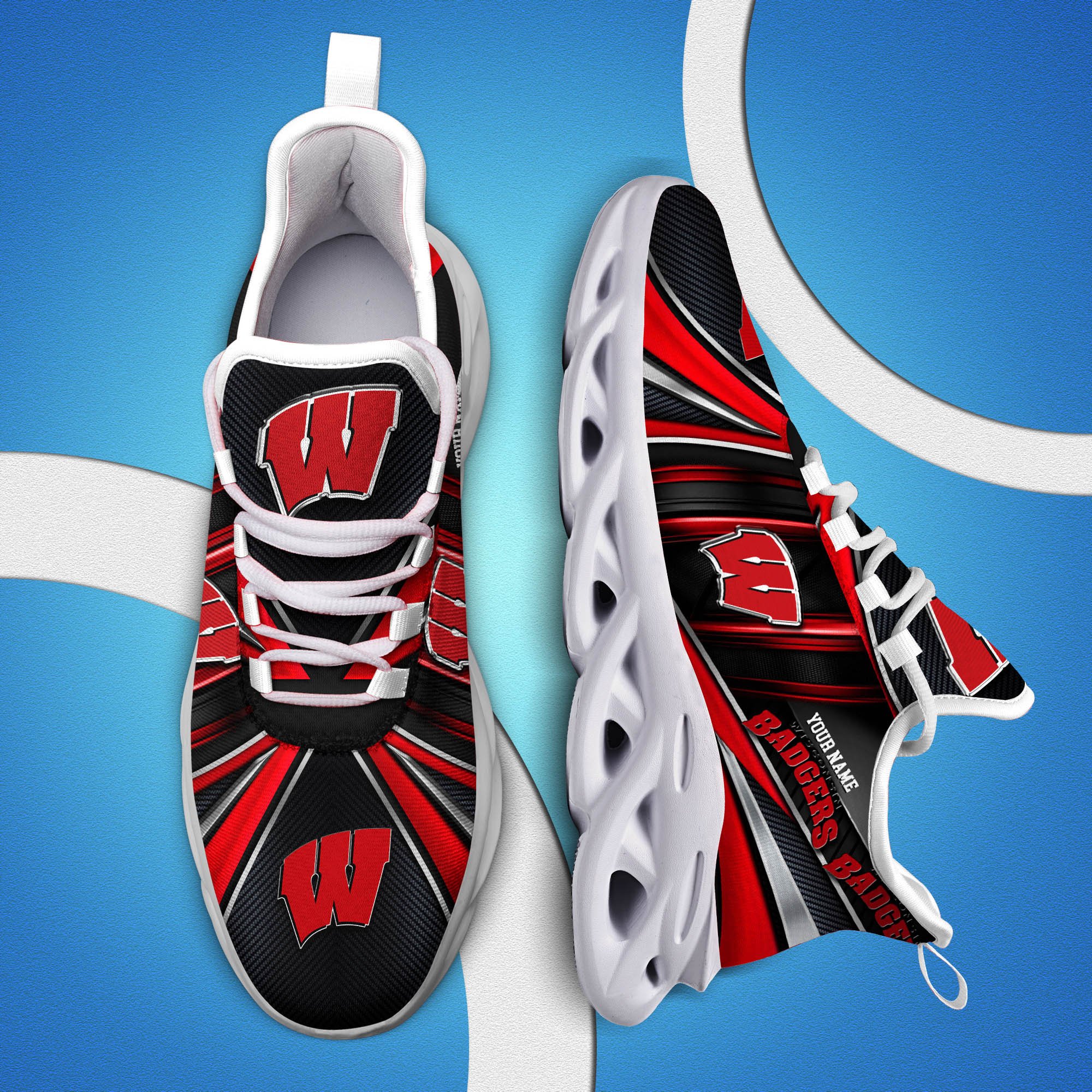Wisconsin Badgers White C Sneakers 2024 Version Personalized Your Name, Sport Team Sneakers, Sport Gifts ETHY-62892