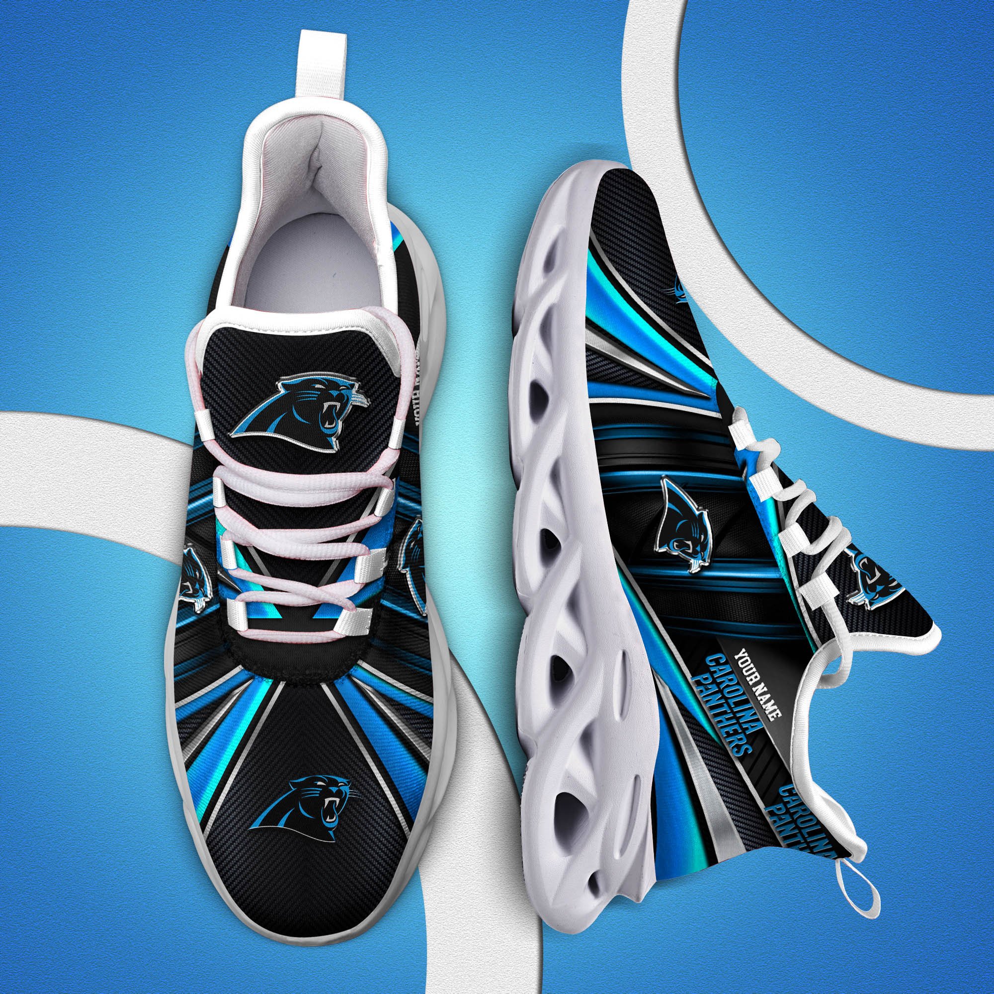 Carolina Panthers White C Sneakers 2024 Version Personalized Your Name, Sport Team Sneakers, Sport Gifts ETHY-62892