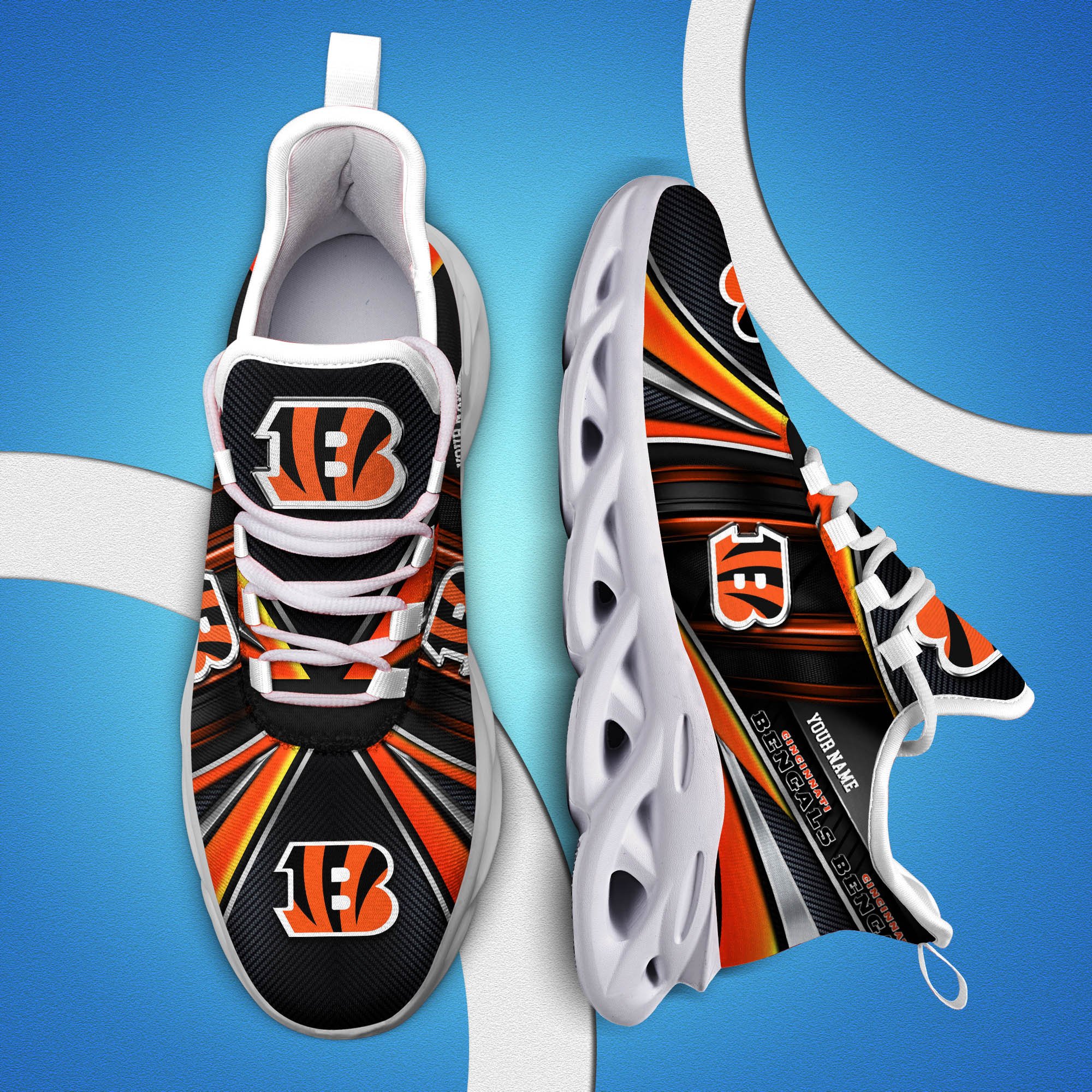 Cincinnati Bengals White C Sneakers 2024 Version Personalized Your Name, Sport Team Sneakers, Sport Gifts ETHY-62892