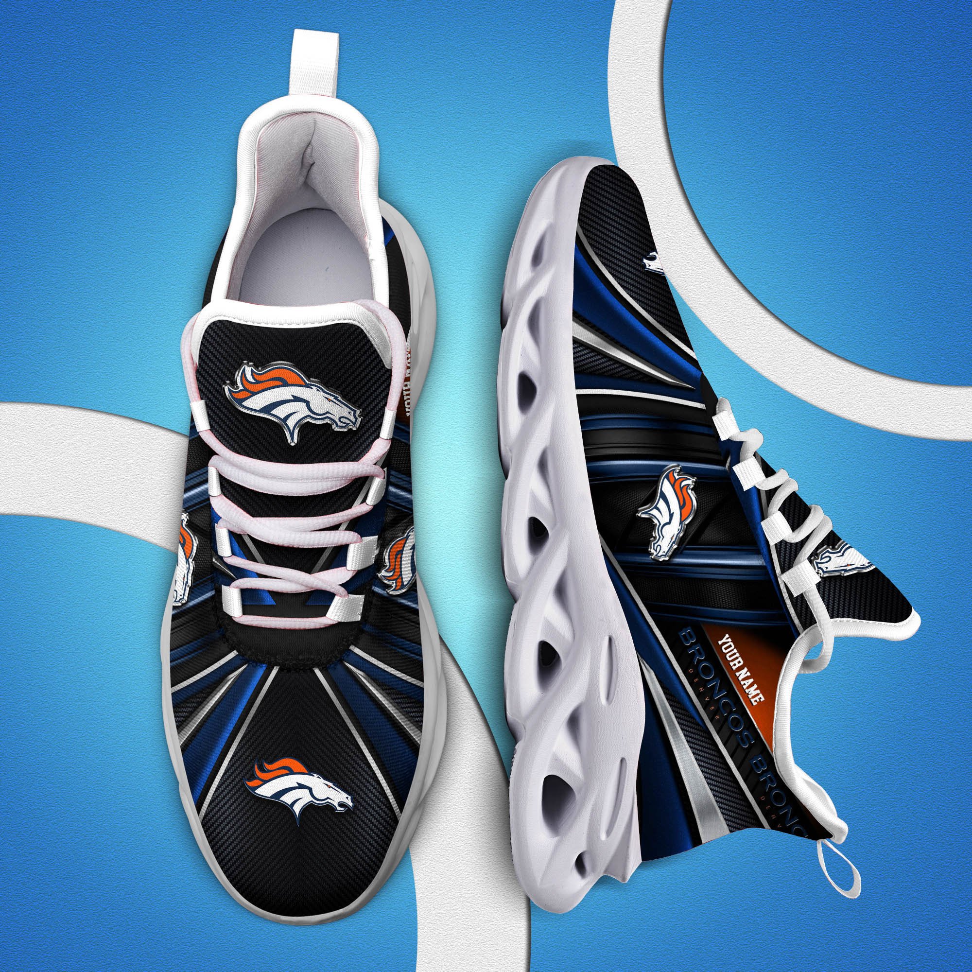 Denver Broncos White C Sneakers 2024 Version Personalized Your Name, Sport Team Sneakers, Sport Gifts ETHY-62892