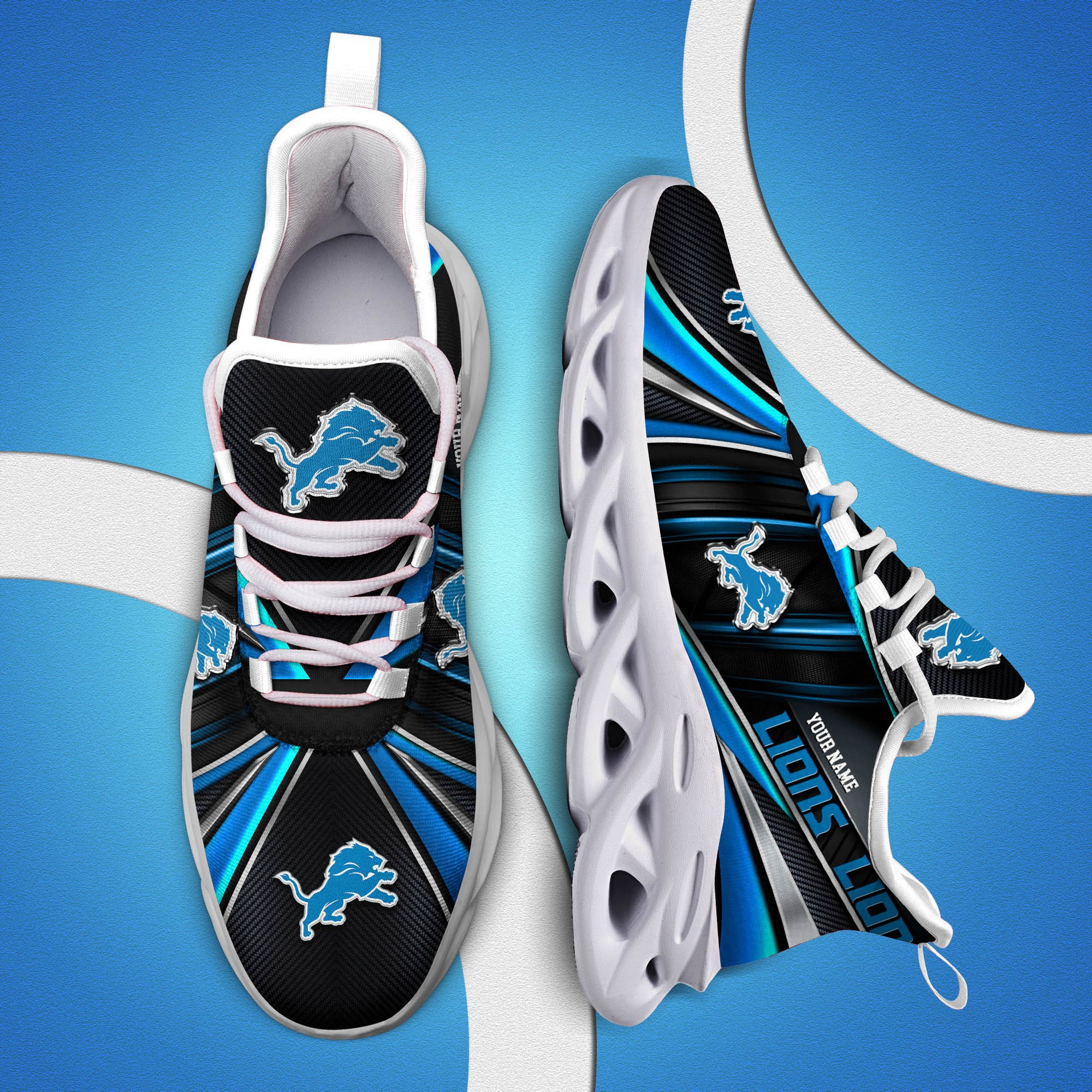 Detroit Lions White C Sneakers 2024 Version Personalized Your Name, Sport Team Sneakers, Sport Gifts ETHY-62892