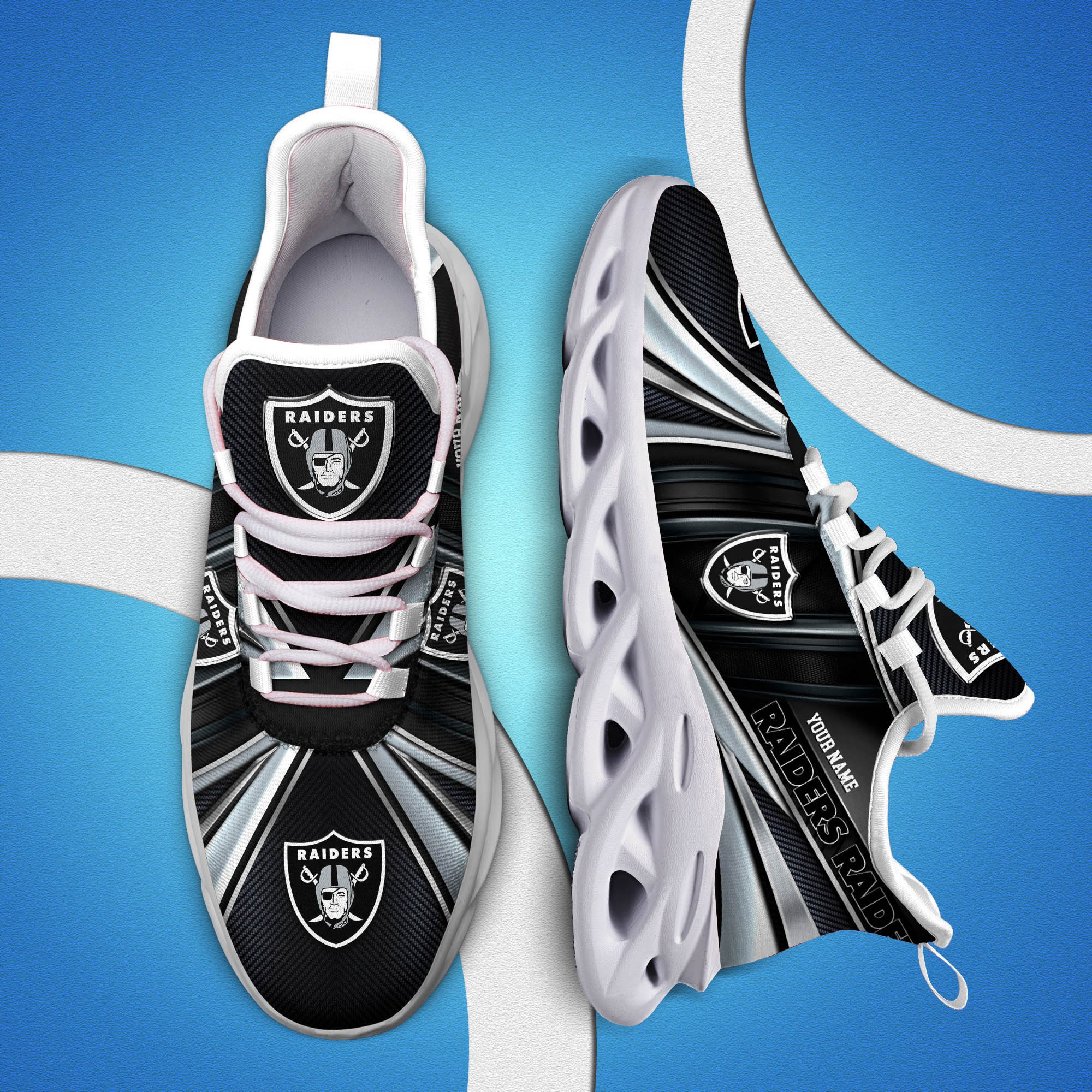 Las Vegas Raiders White C Sneakers 2024 Version Personalized Your Name, Sport Team Sneakers, Sport Gifts ETHY-62892