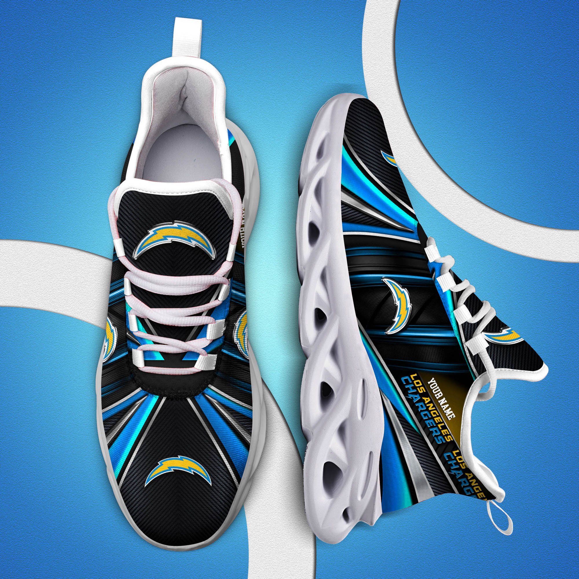 Los Angeles Chargers White C Sneakers 2024 Version Personalized Your Name, Sport Team Sneakers, Sport Gifts ETHY-62892