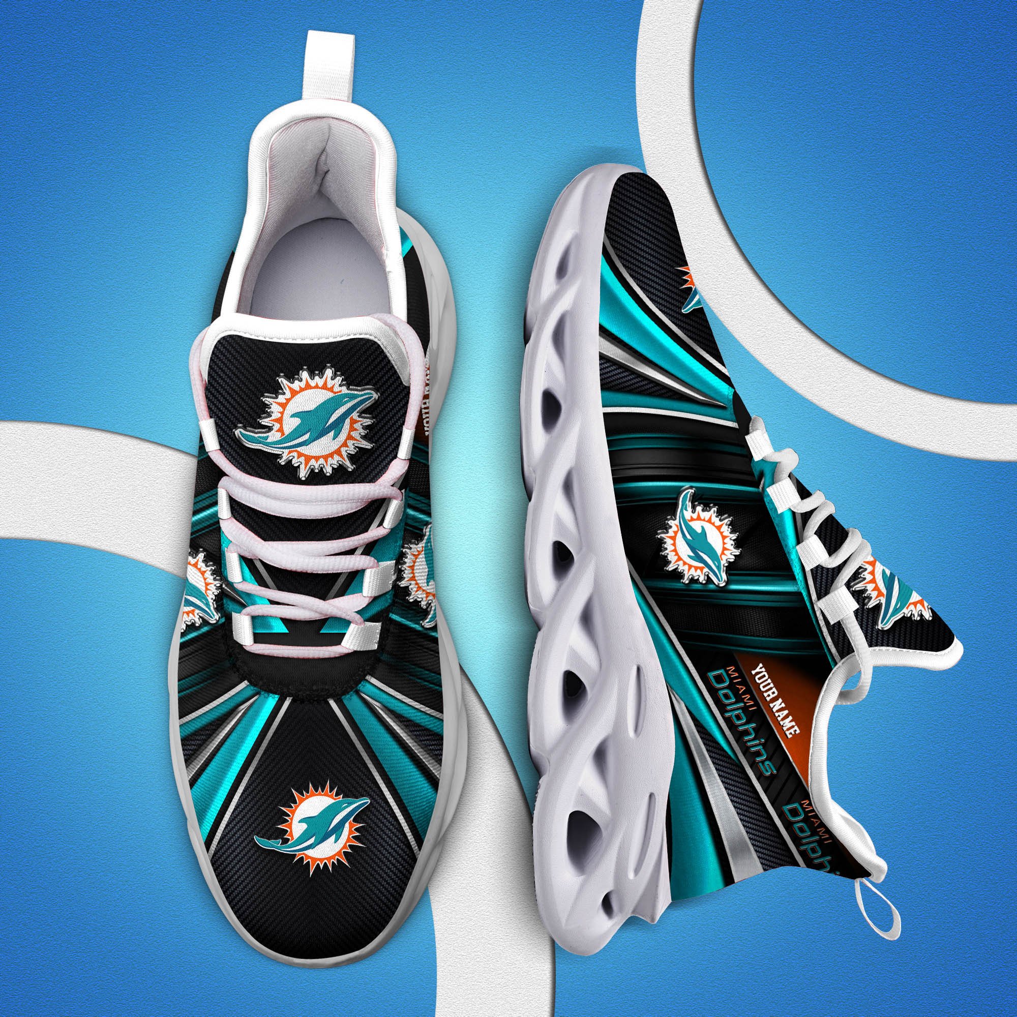 Miami Dolphins White C Sneakers 2024 Version Personalized Your Name, Sport Team Sneakers, Sport Gifts ETHY-62892