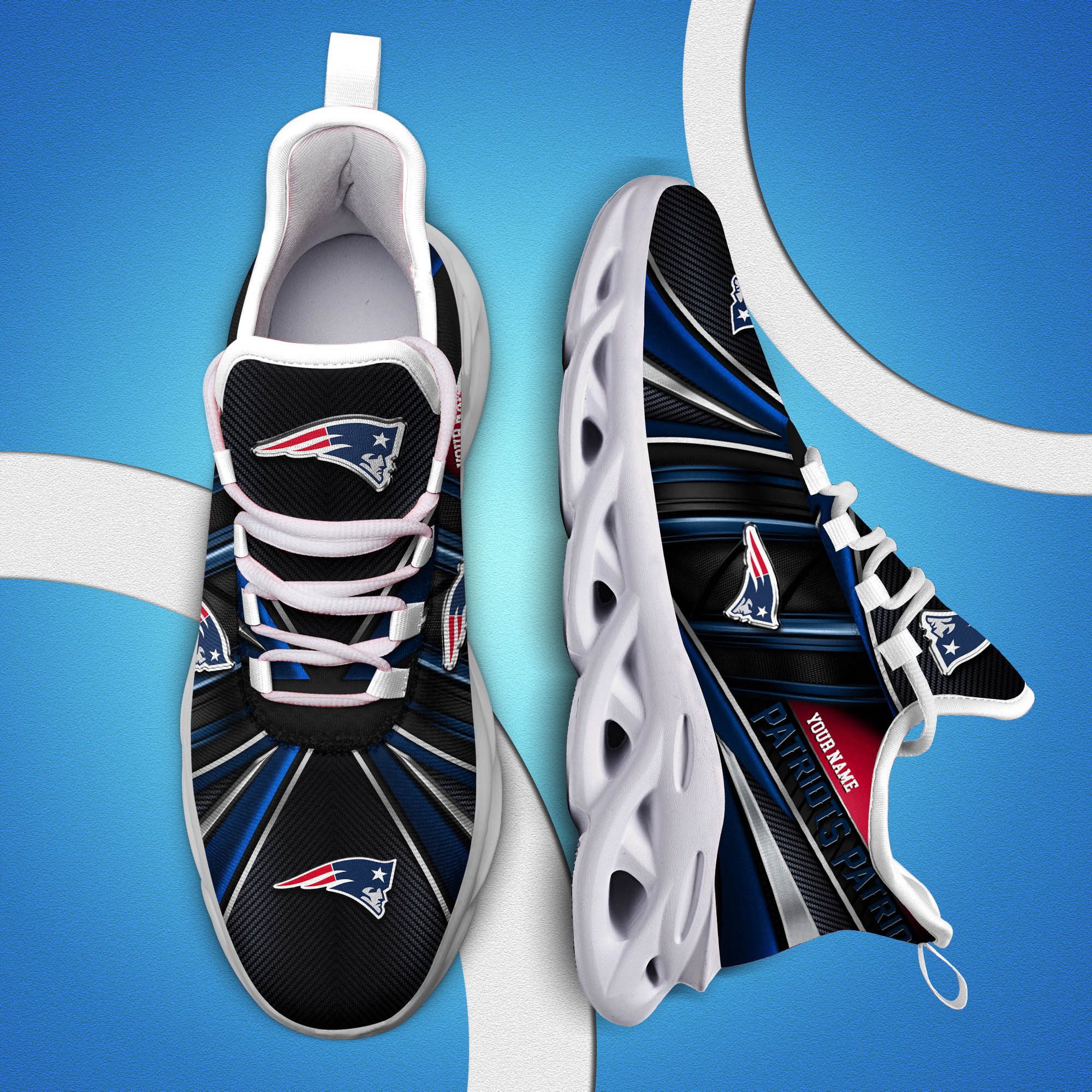 New England Patriots White C Sneakers 2024 Version Personalized Your Name, Sport Team Sneakers, Sport Gifts ETHY-62892