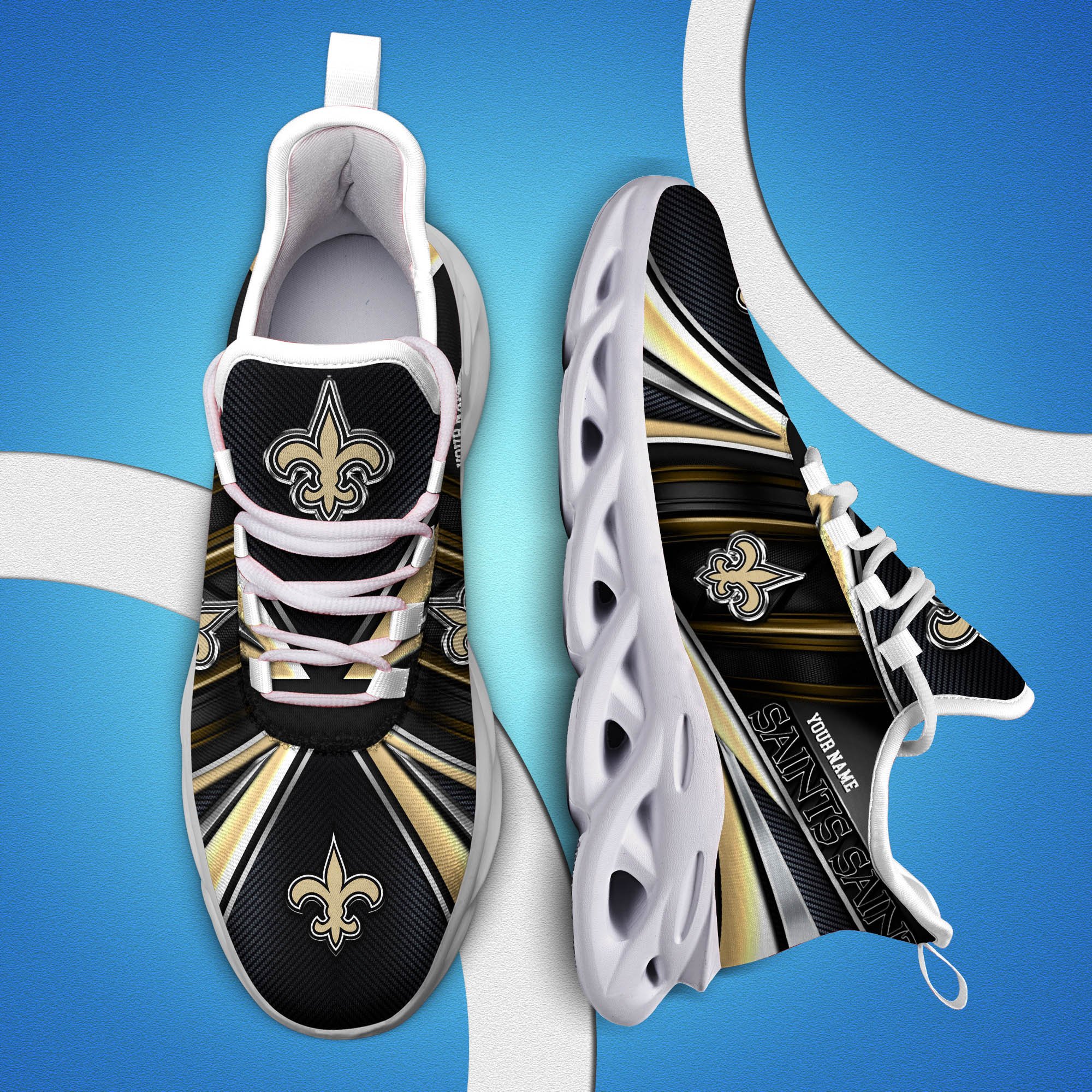 New Orleans Saints White C Sneakers 2024 Version Personalized Your Name, Sport Team Sneakers, Sport Gifts ETHY-62892