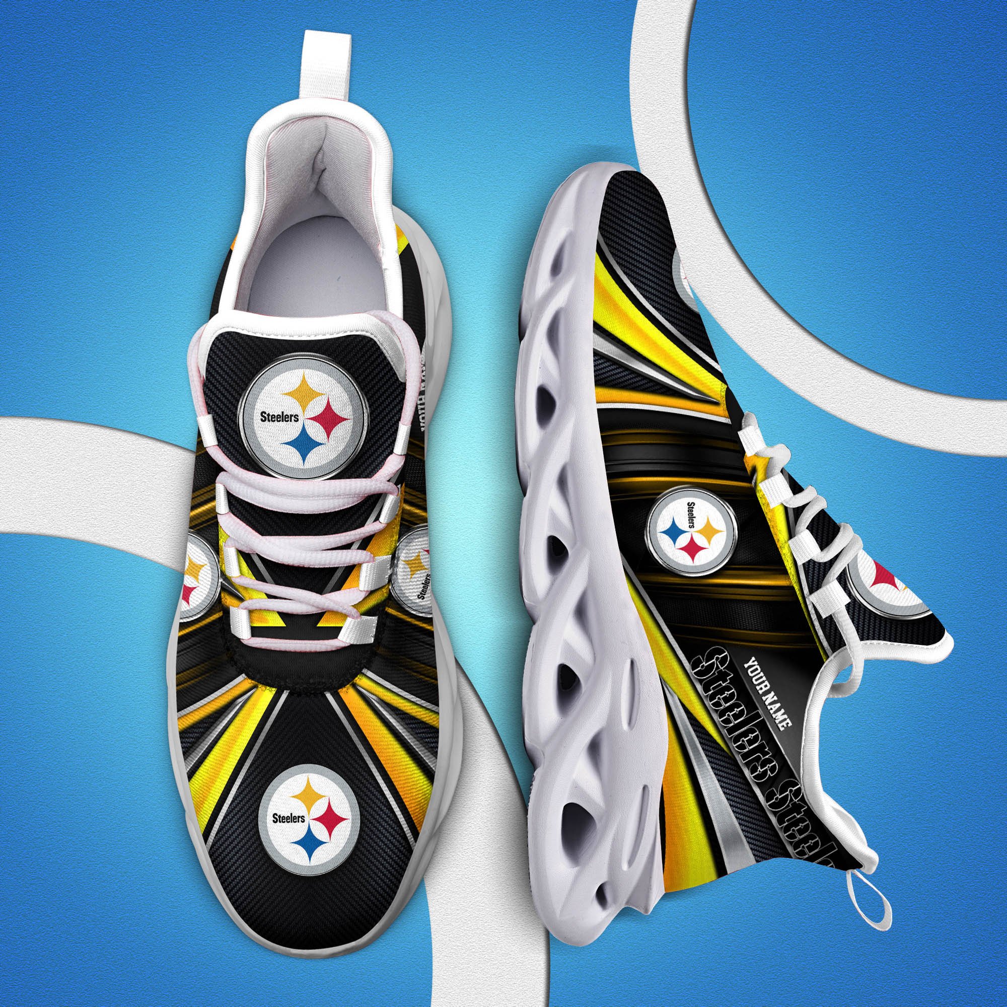 Pittsburgh Steelers White C Sneakers 2024 Version Personalized Your Name, Sport Team Sneakers, Sport Gifts ETHY-62892