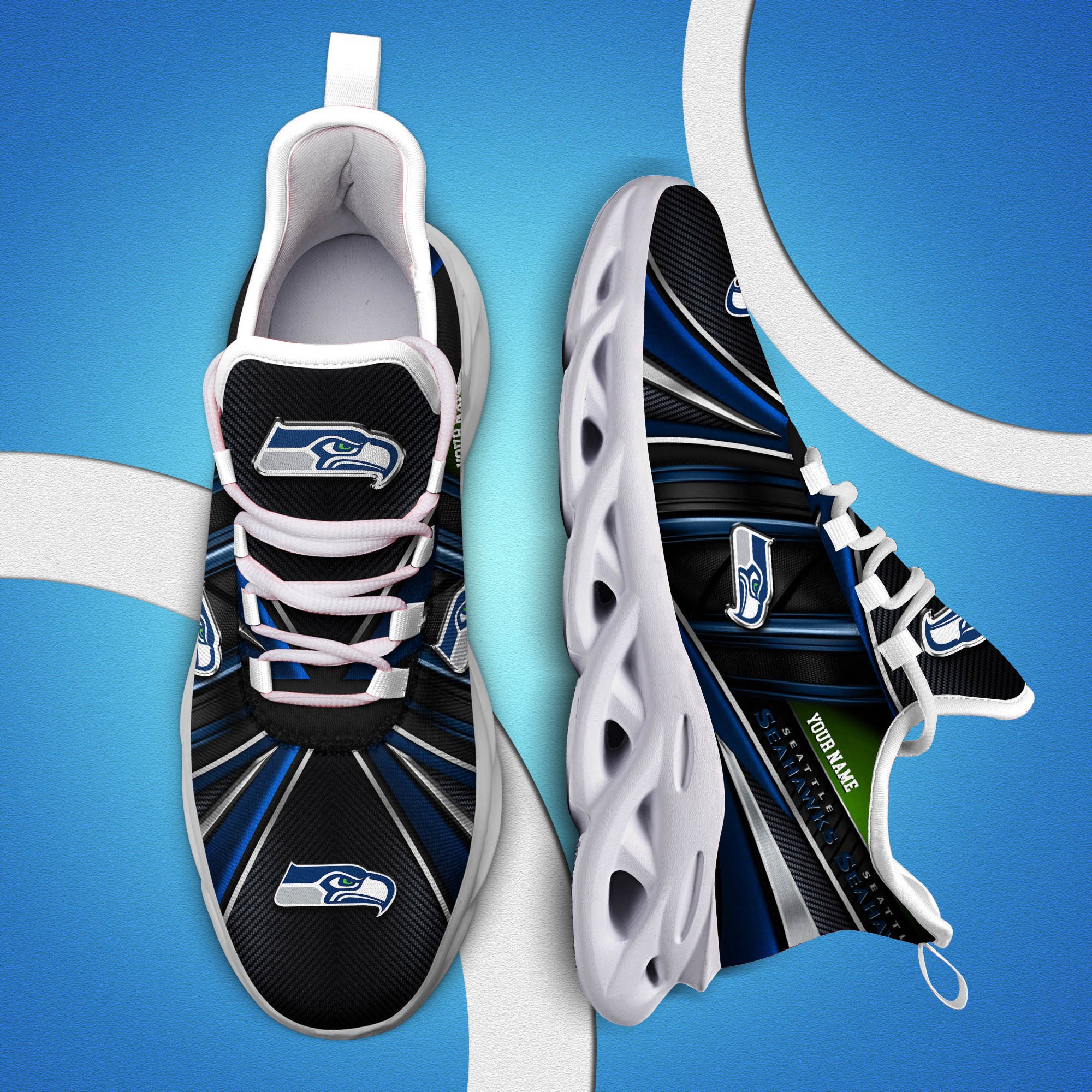 Seattle Seahawks White C Sneakers 2024 Version Personalized Your Name, Sport Team Sneakers, Sport Gifts ETHY-62892