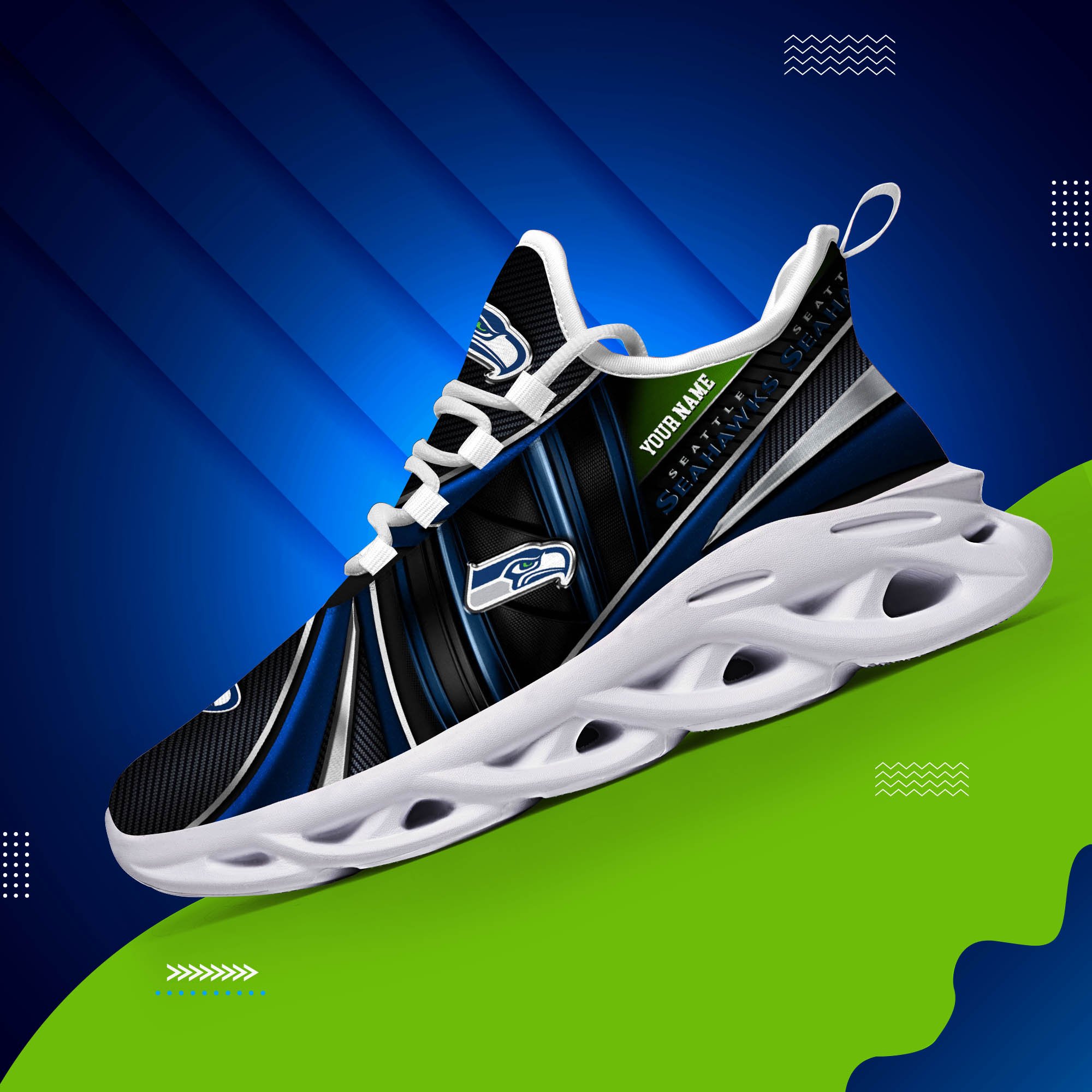 Alternative view of Seattle Seahawks White C Sneakers 2024 Version Personalized Your Name, Sport Team Sneakers, Sport Gifts ETHY-62892