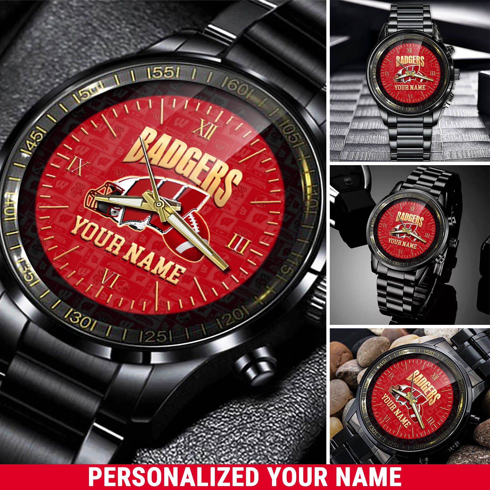 Wisconsin Badgers Watch 2024 Version Personalized Your Name, Sport Watch For Fans, Sport Gifts ETHY-54417
