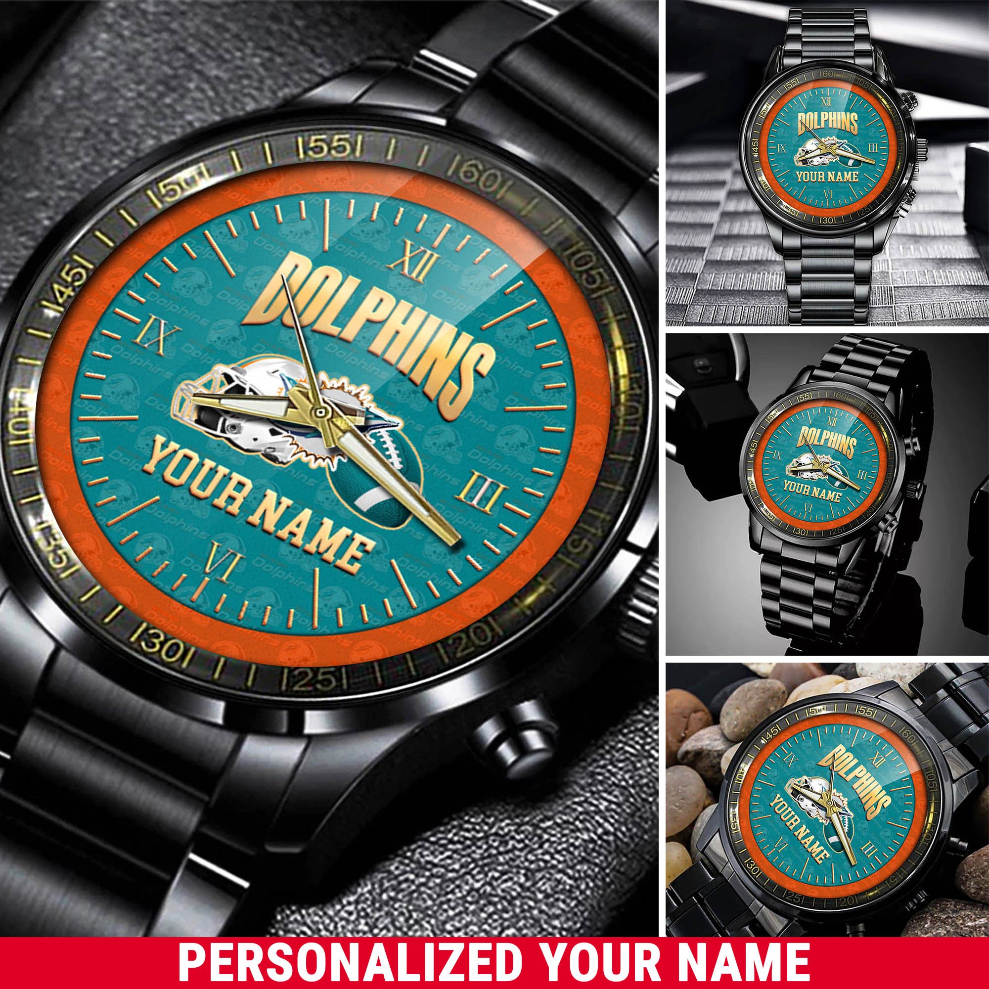 Miami Dolphins Watch 2024 Version Personalized Your Name, Sport Watch For Fans, Sport Gifts ETHY-54417