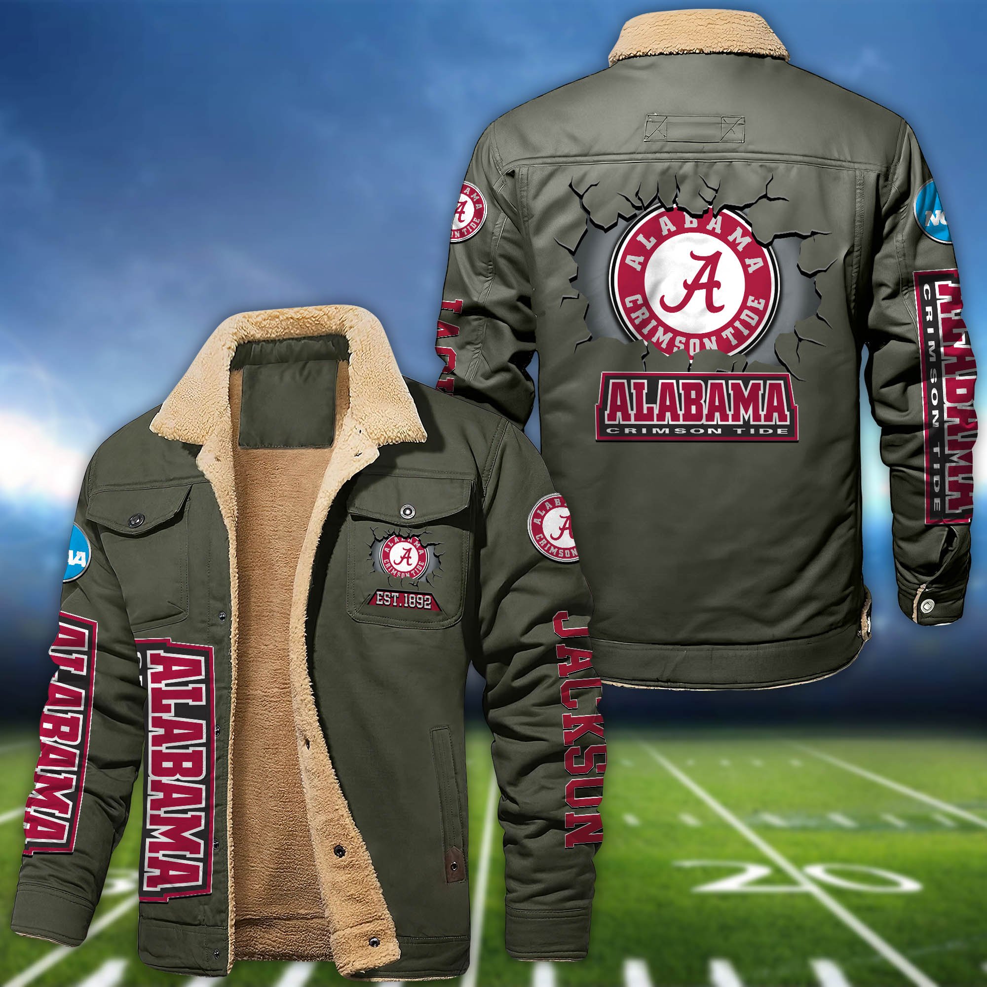 Alternative view of Alabama Crimson Tide Fleece Bomber Jacket 2024 Version Personalized Your Name, Sport Jacket For Fan ETHY-62916