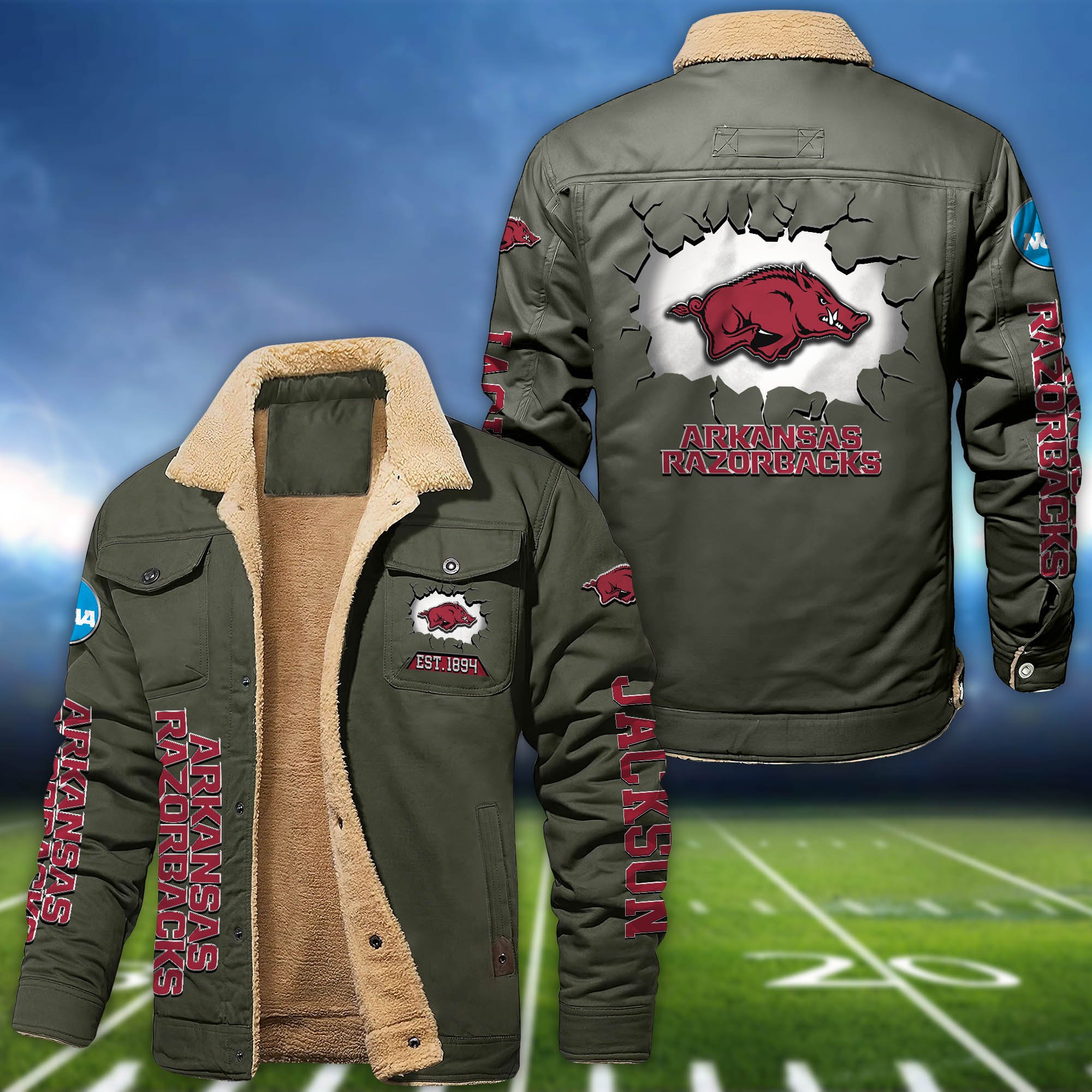 Alternative view of Arkansas Razorbacks Fleece Bomber Jacket 2024 Version Personalized Your Name, Sport Jacket For Fan ETHY-62916
