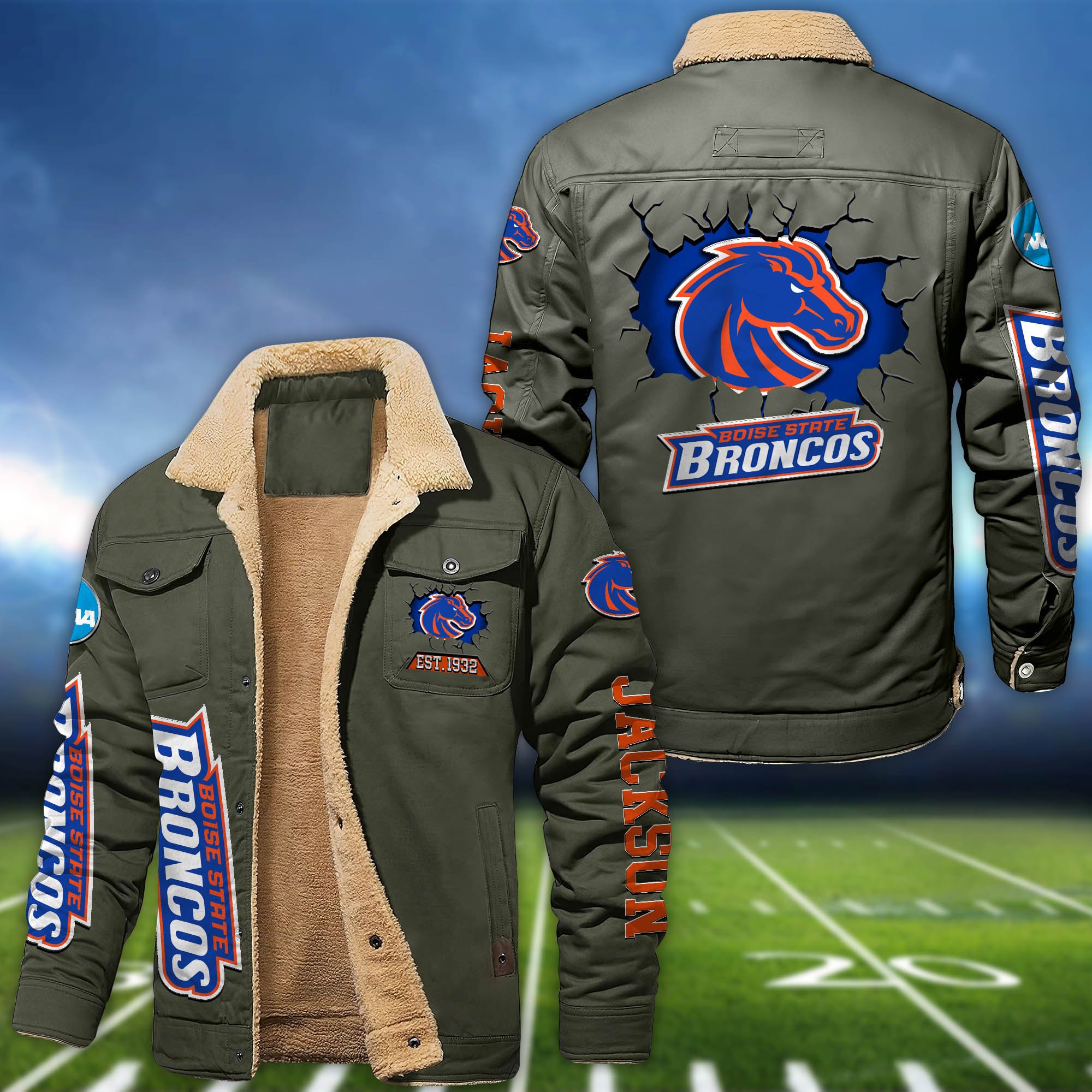 Alternative view of Boise State Broncos Fleece Bomber Jacket 2024 Version Personalized Your Name, Sport Jacket For Fan ETHY-62916