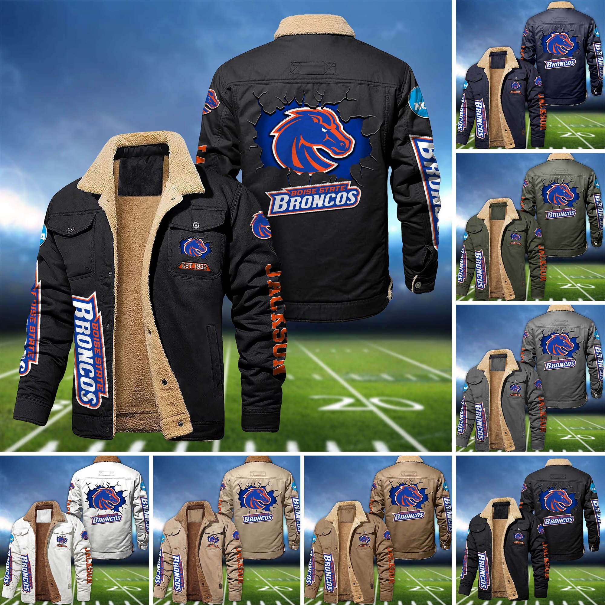 Boise State Broncos Fleece Bomber Jacket 2024 Version Personalized Your Name, Sport Jacket For Fan ETHY-62916