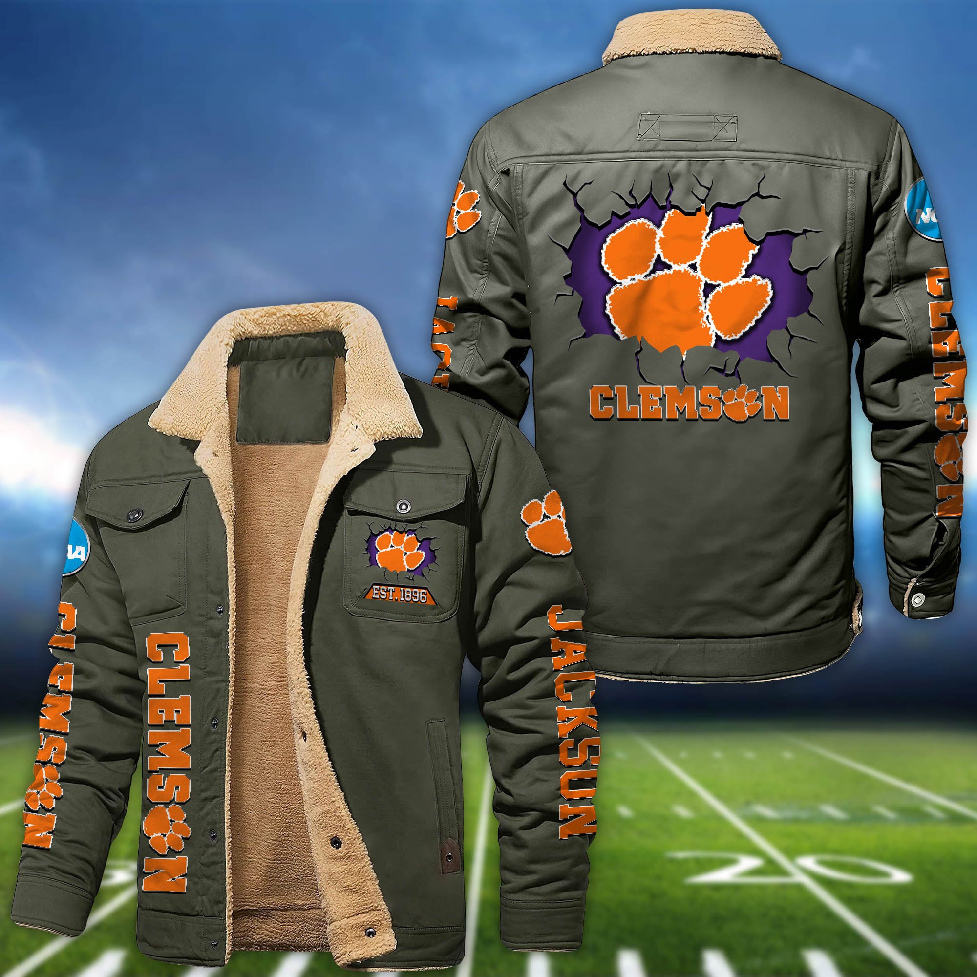 Alternative view of Clemson Tigers Fleece Bomber Jacket 2024 Version Personalized Your Name, Sport Jacket For Fan ETHY-62916