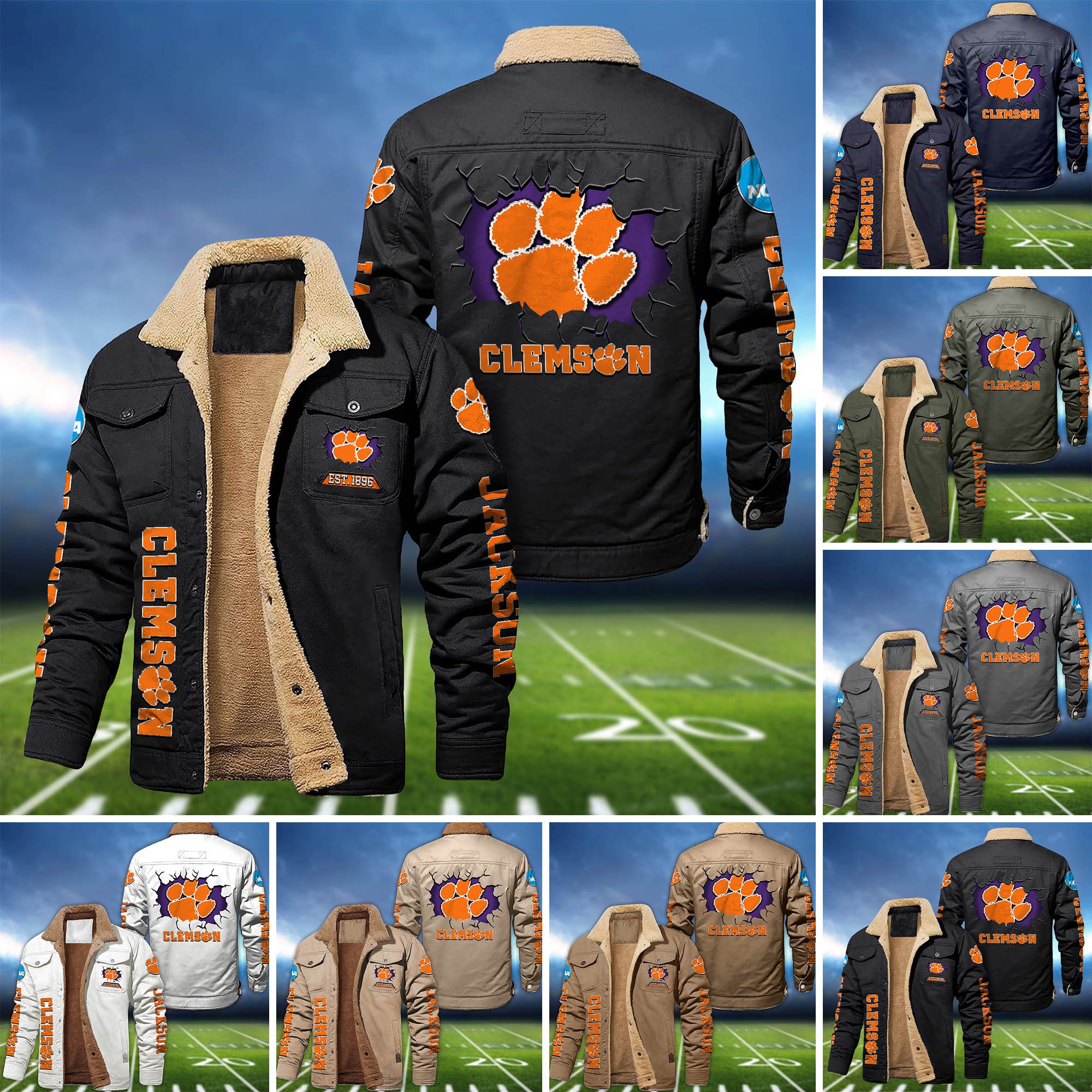 Clemson Tigers Fleece Bomber Jacket 2024 Version Personalized Your Name, Sport Jacket For Fan ETHY-62916
