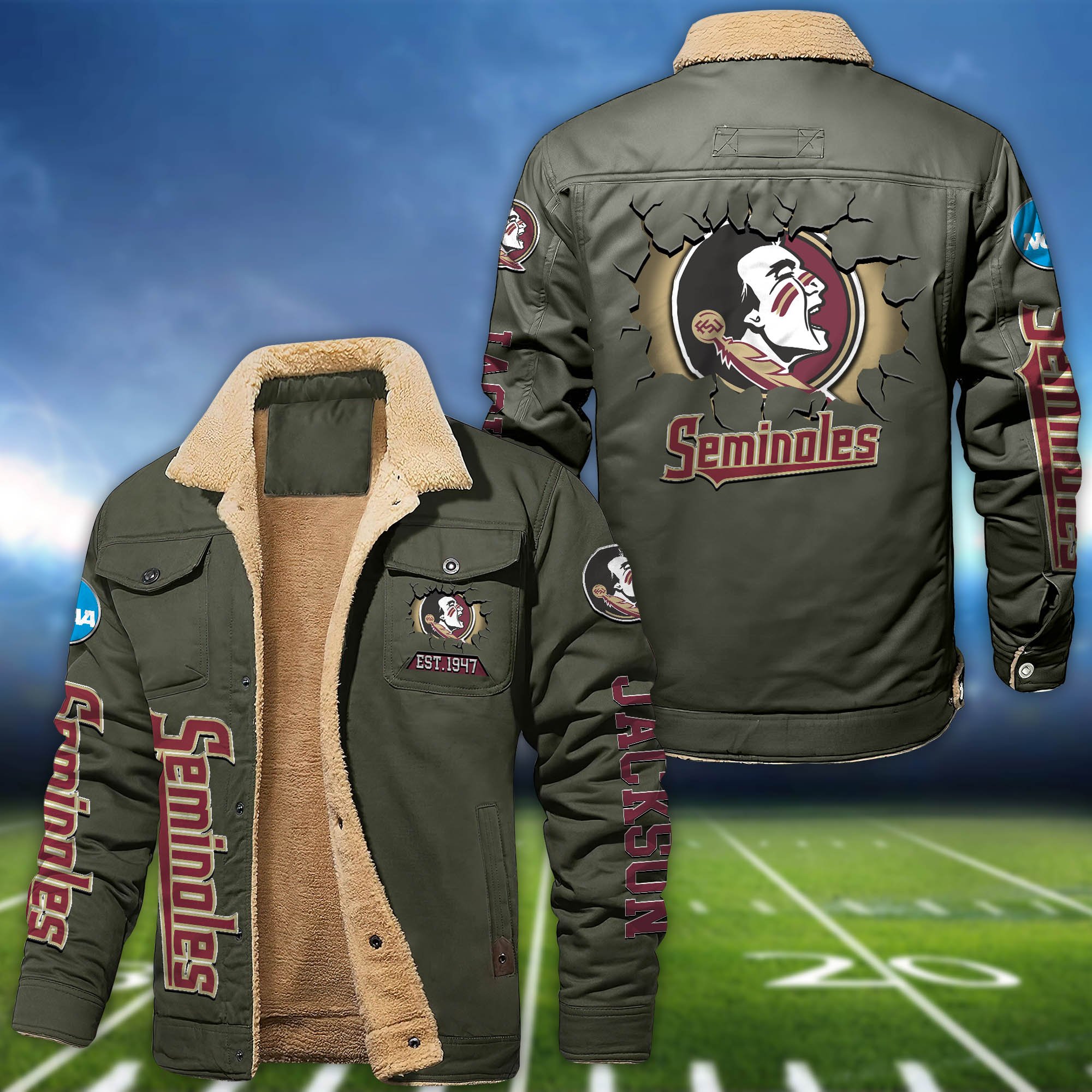 Alternative view of Florida State Seminoles Fleece Bomber Jacket 2024 Version Personalized Your Name, Sport Jacket For Fan ETHY-62916