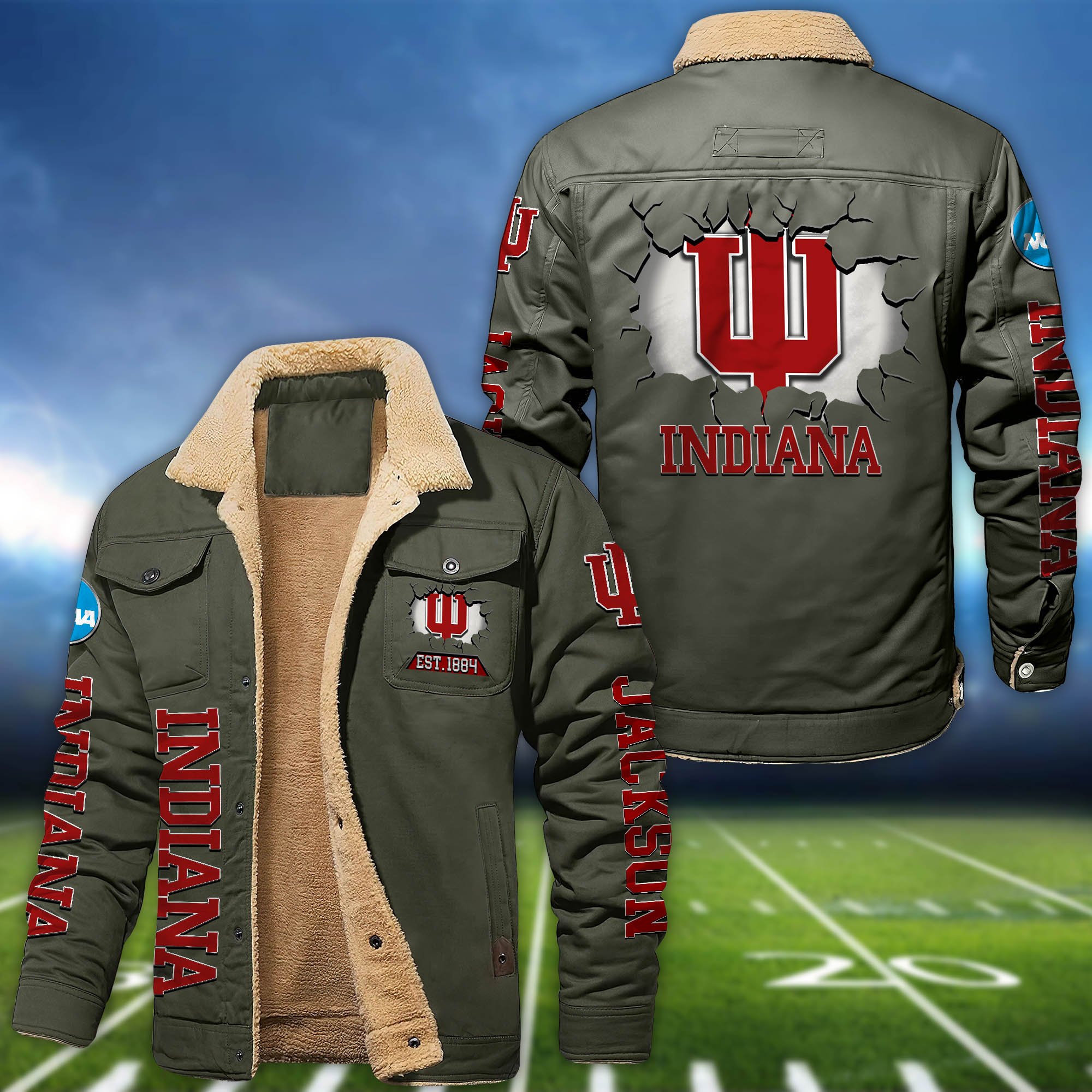 Alternative view of Indiana Hoosiers Fleece Bomber Jacket 2024 Version Personalized Your Name, Sport Jacket For Fan ETHY-62916