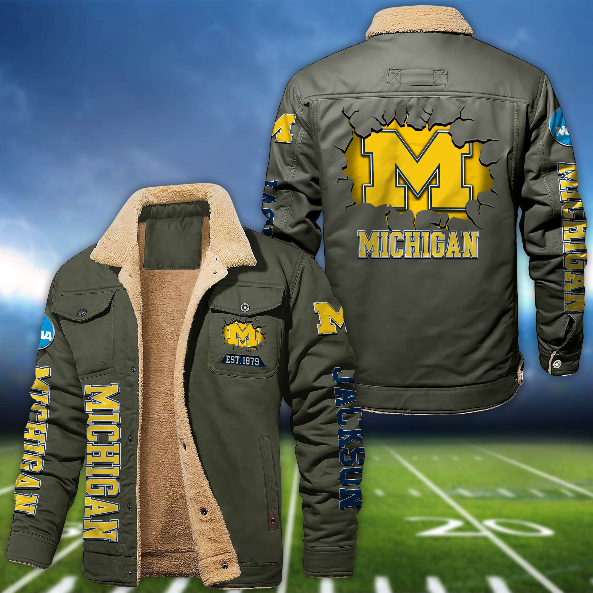 Alternative view of Michigan Wolverines Fleece Bomber Jacket 2024 Version Personalized Your Name, Sport Jacket For Fan ETHY-62916