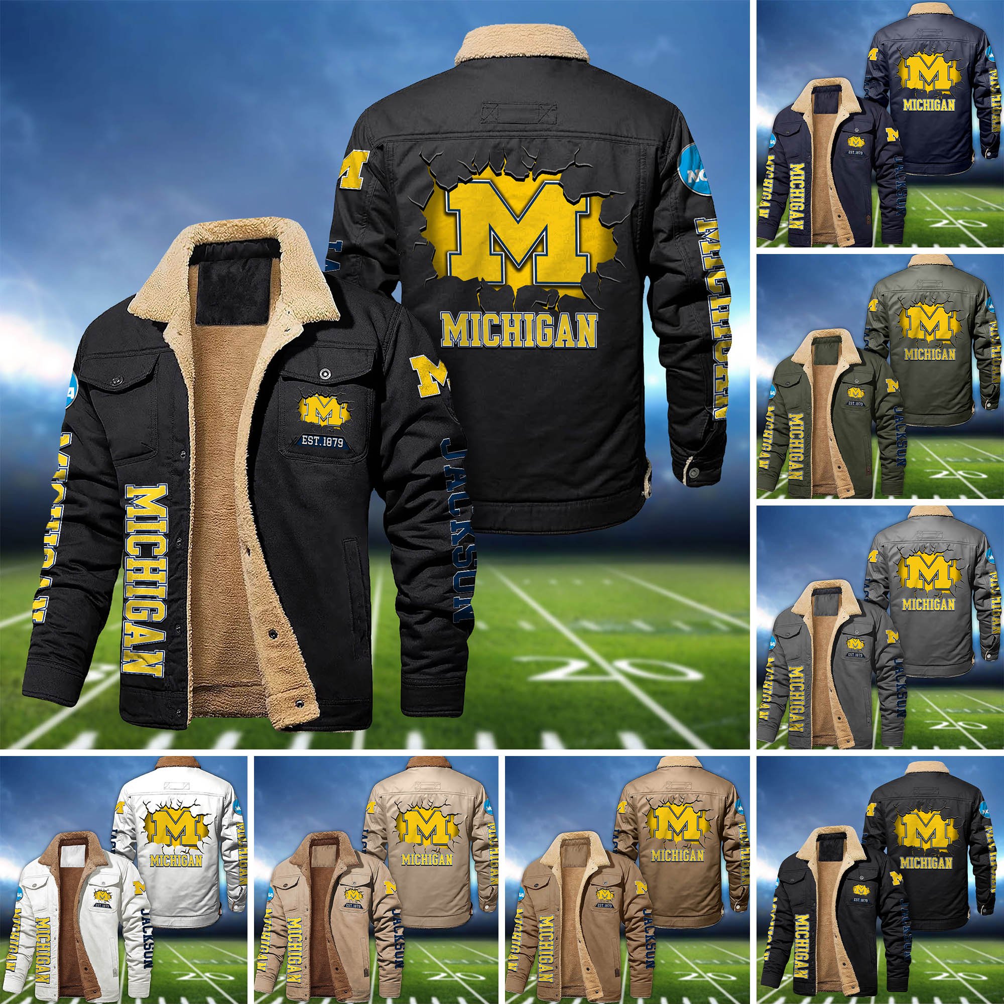 Michigan Wolverines Fleece Bomber Jacket 2024 Version Personalized Your Name, Sport Jacket For Fan ETHY-62916