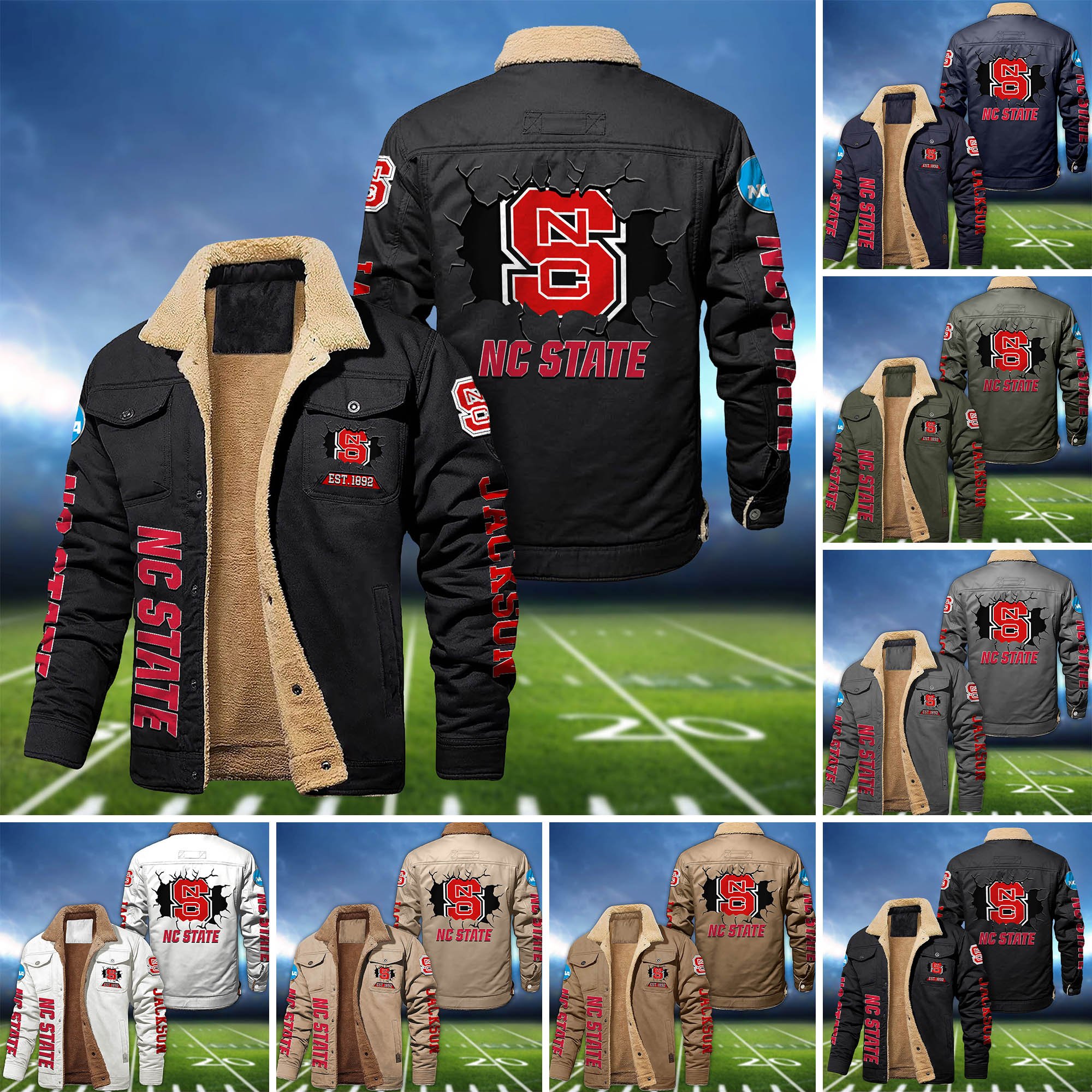 NC State Wolfpack Fleece Bomber Jacket 2024 Version Personalized Your Name, Sport Jacket For Fan ETHY-62916