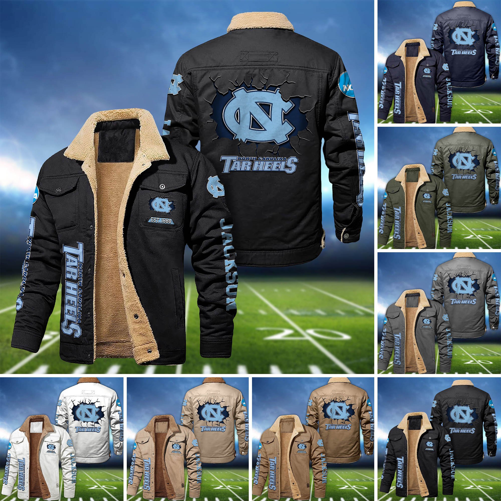 North Carolina Tar Heels Fleece Bomber Jacket 2024 Version Personalized Your Name, Sport Jacket For Fan ETHY-62916
