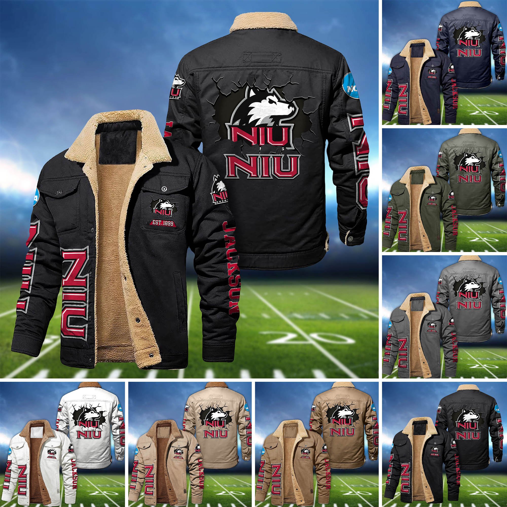 Northern Illinois Huskies Fleece Bomber Jacket 2024 Version Personalized Your Name, Sport Jacket For Fan ETHY-62916