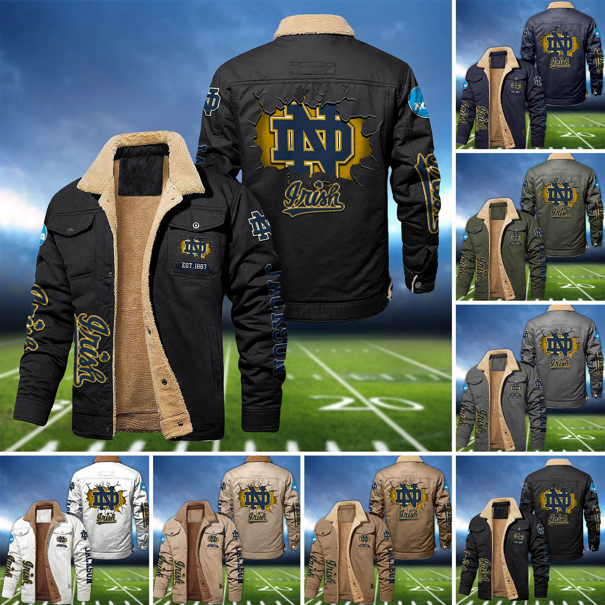 Notre Dame Fighting Irish Fleece Bomber Jacket 2024 Version Personalized Your Name, Sport Jacket For Fan ETHY-62916