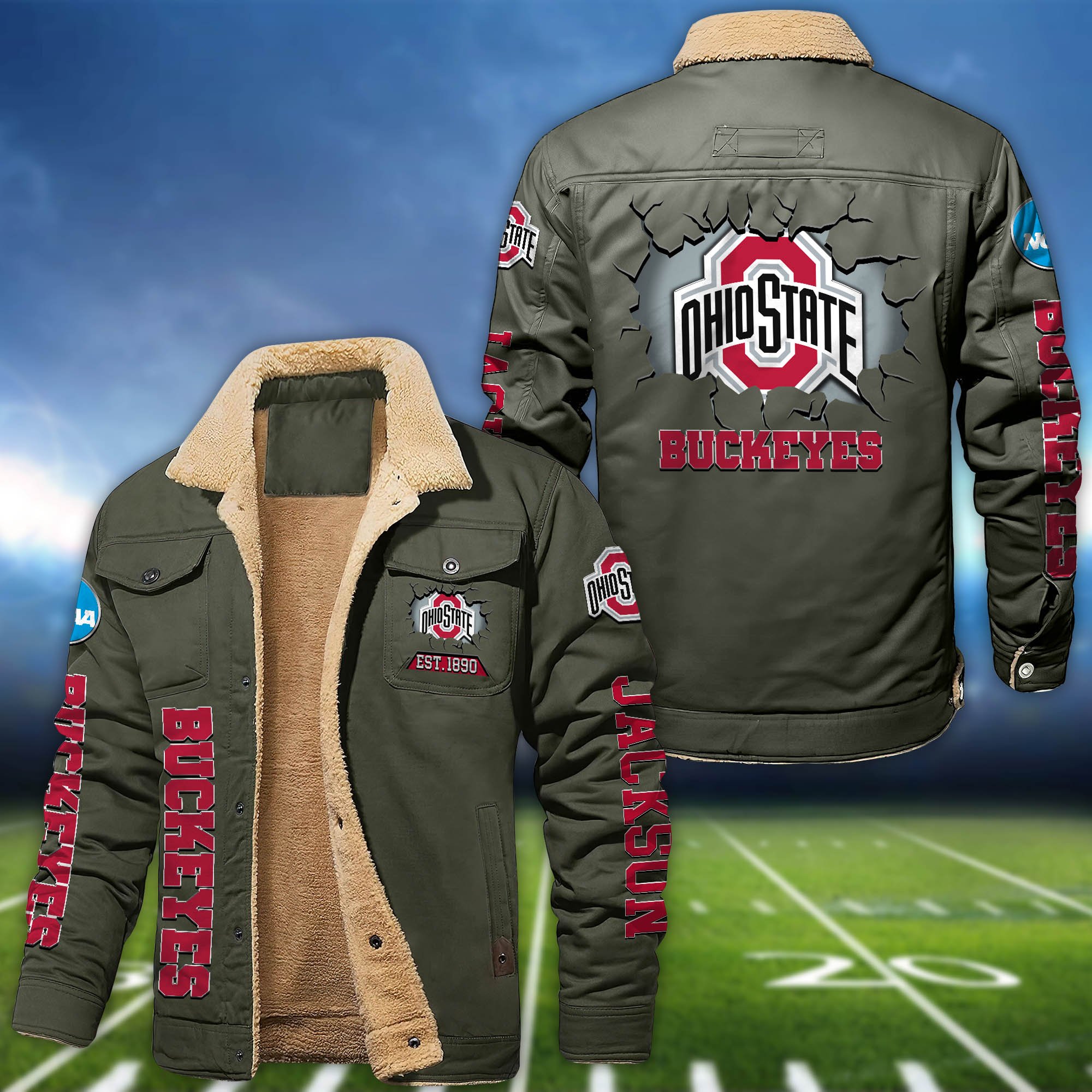 Alternative view of Ohio State Buckeyes Fleece Bomber Jacket 2024 Version Personalized Your Name, Sport Jacket For Fan ETHY-62916