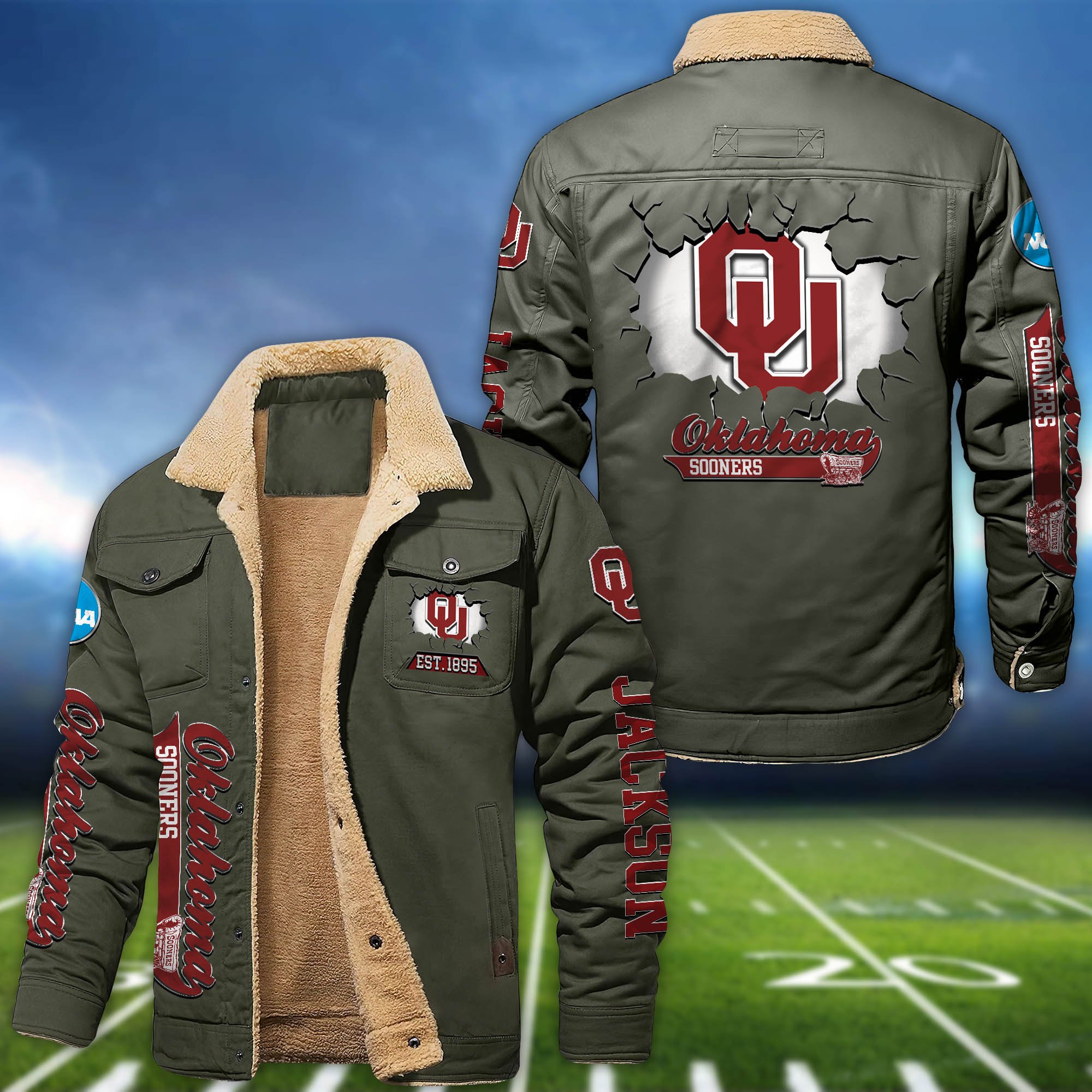 Alternative view of Oklahoma Sooners Fleece Bomber Jacket 2024 Version Personalized Your Name, Sport Jacket For Fan ETHY-62916