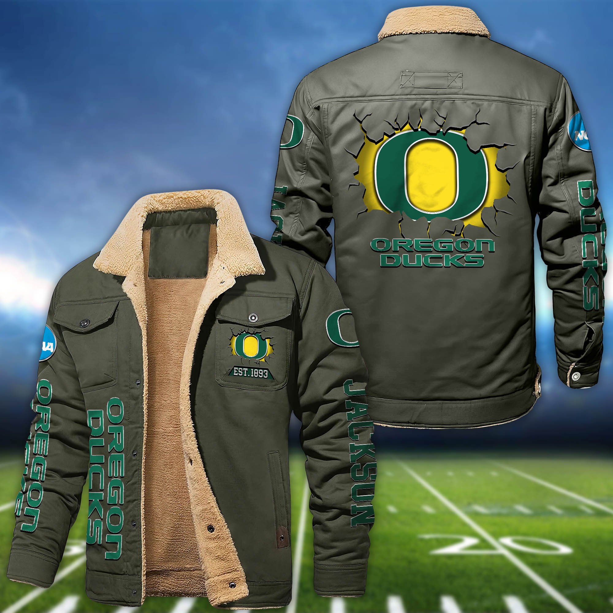Alternative view of Oregon Ducks Fleece Bomber Jacket 2024 Version Personalized Your Name, Sport Jacket For Fan ETHY-62916