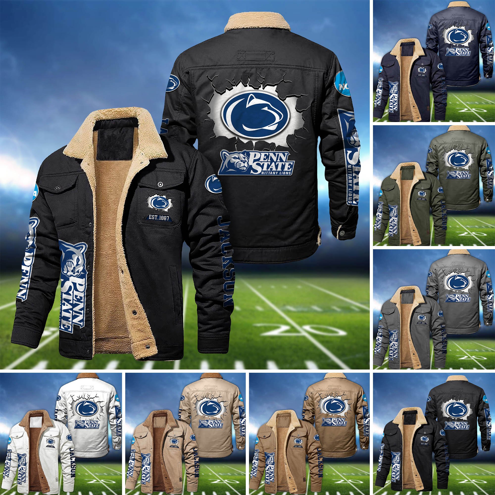 Penn State Nittany Lions Fleece Bomber Jacket 2024 Version Personalized Your Name, Sport Jacket For Fan ETHY-62916