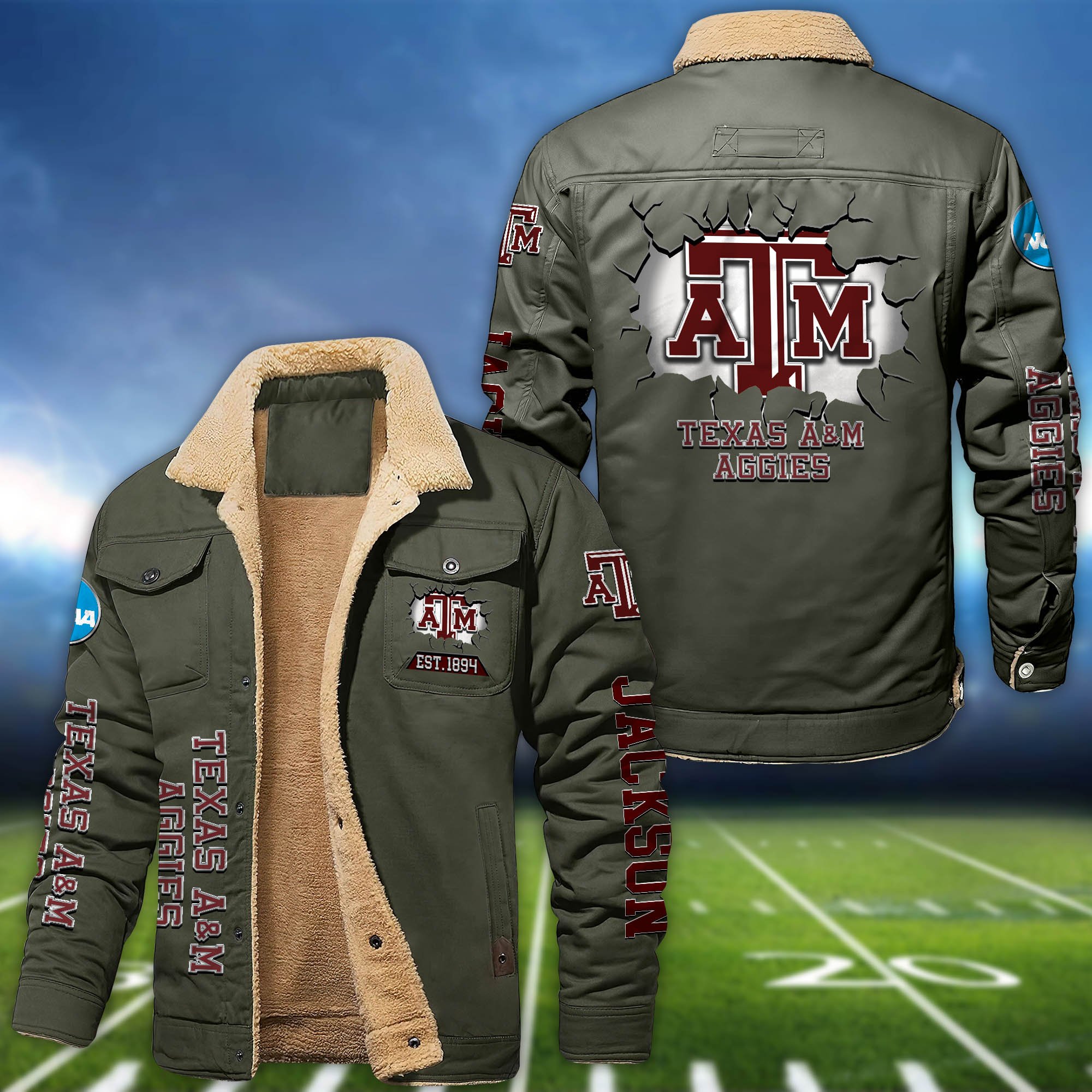 Alternative view of Texas A&M Aggies Fleece Bomber Jacket 2024 Version Personalized Your Name, Sport Jacket For Fan ETHY-62916