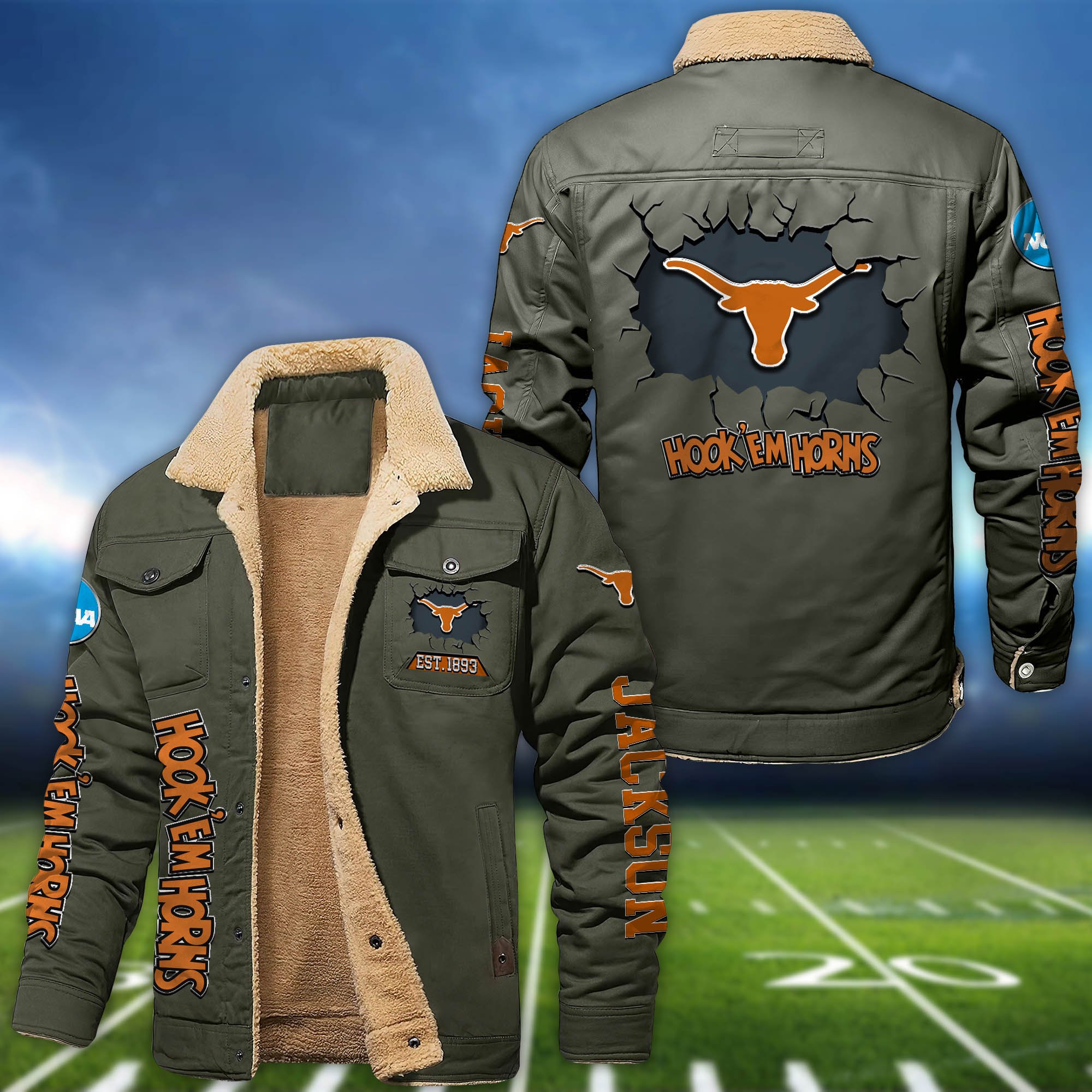 Alternative view of Texas Longhorns Fleece Bomber Jacket 2024 Version Personalized Your Name, Sport Jacket For Fan ETHY-62916