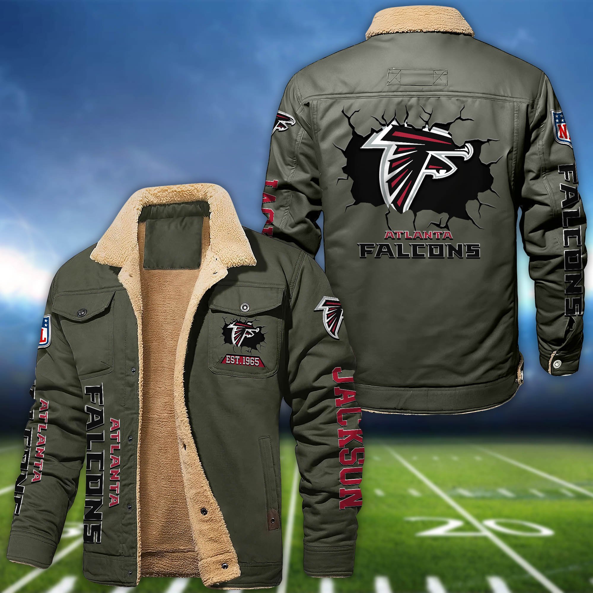 Alternative view of Atlanta Falcons Fleece Bomber Jacket 2024 Version Personalized Your Name, Sport Jacket For Fan ETHY-62916