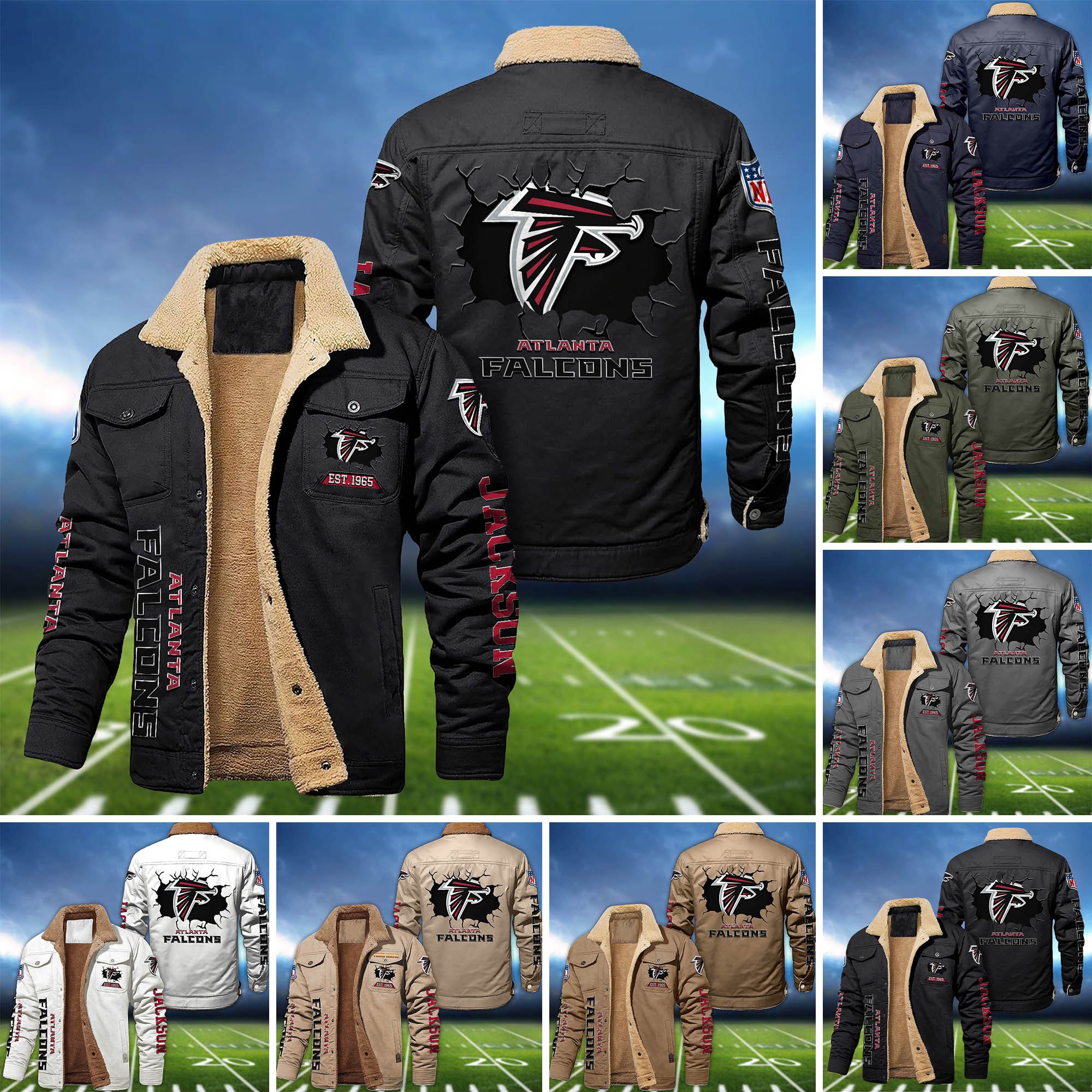 Atlanta Falcons Fleece Bomber Jacket 2024 Version Personalized Your Name, Sport Jacket For Fan ETHY-62916