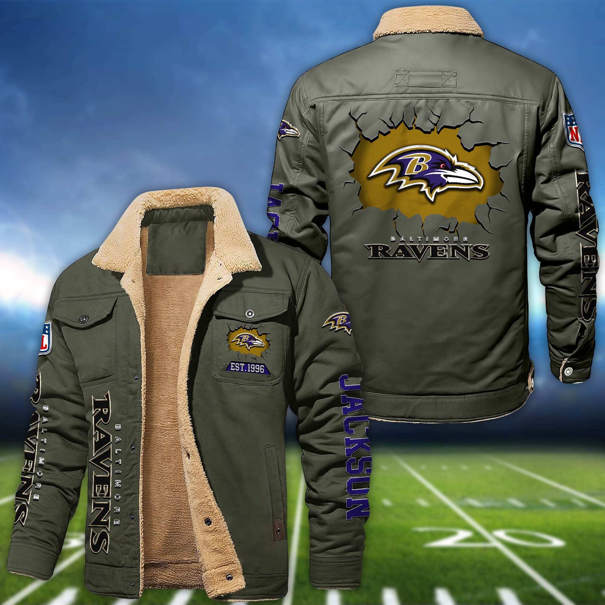 Alternative view of Baltimore Ravens Fleece Bomber Jacket 2024 Version Personalized Your Name, Sport Jacket For Fan ETHY-62916