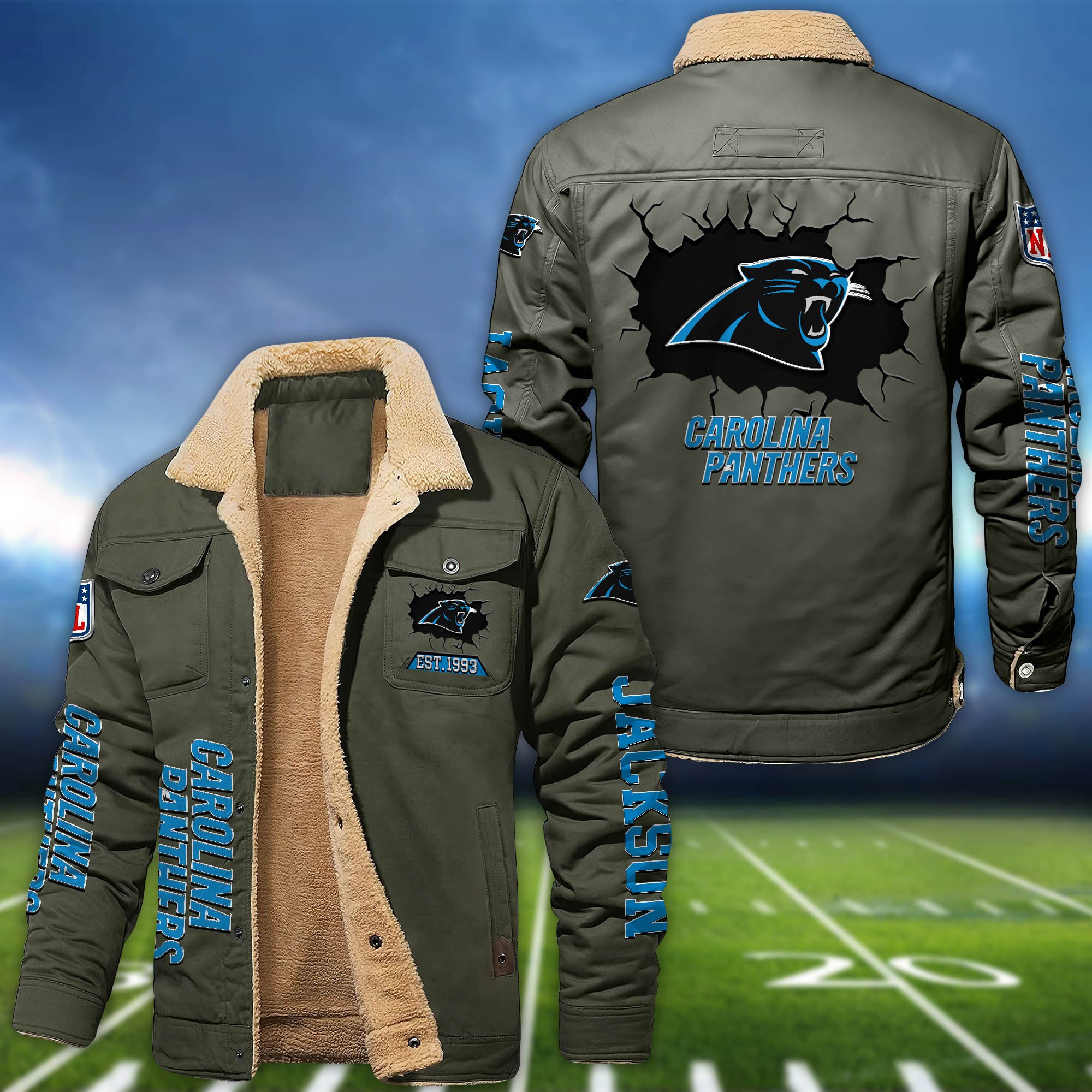 Alternative view of Carolina Panthers Fleece Bomber Jacket 2024 Version Personalized Your Name, Sport Jacket For Fan ETHY-62916
